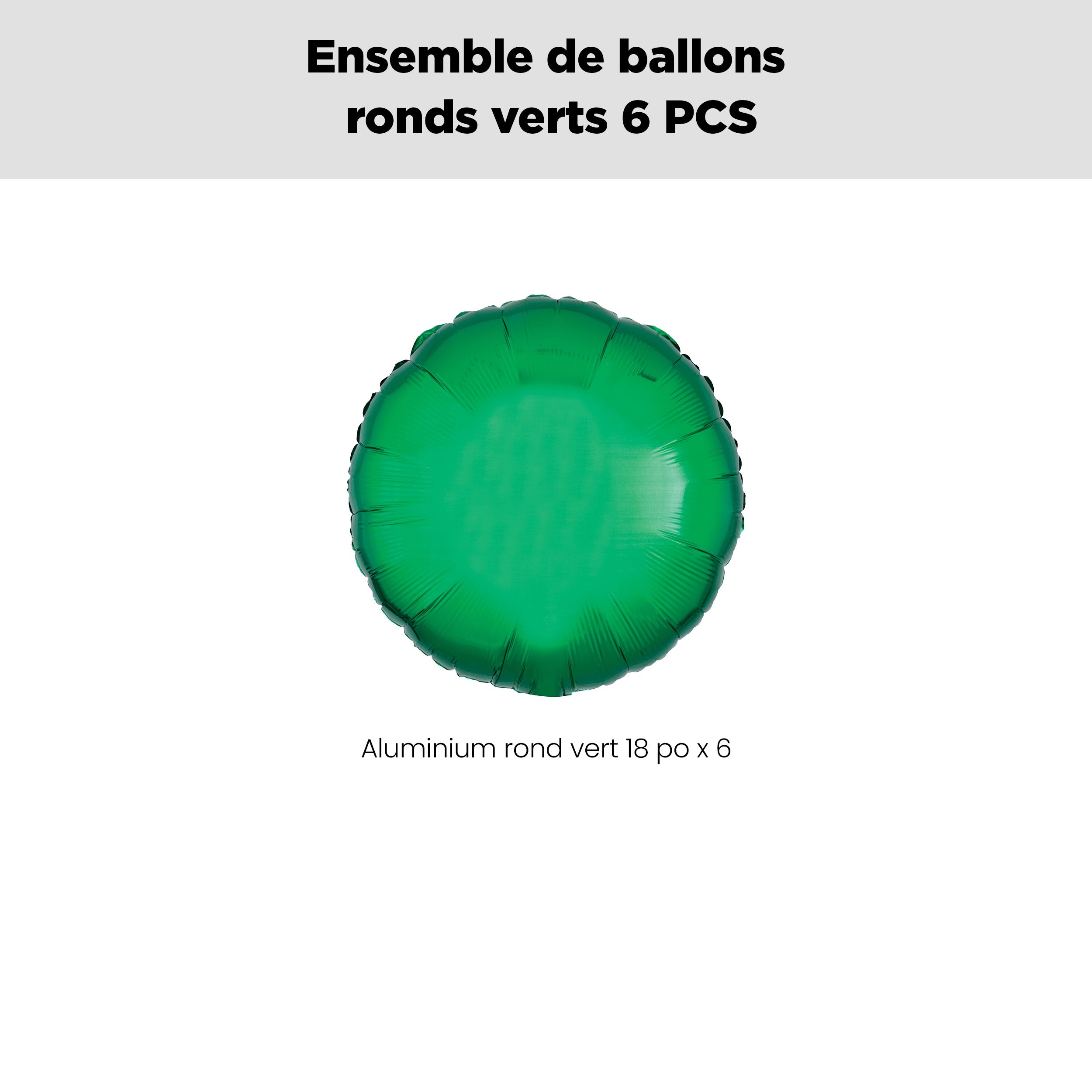 Bouquet de ballons en aluminium de forme ronde, vert, paq.&nbsp;6, gonflage à l'hélium et ruban inclus pour anniversaire ou occasion spéciale Front_Flat