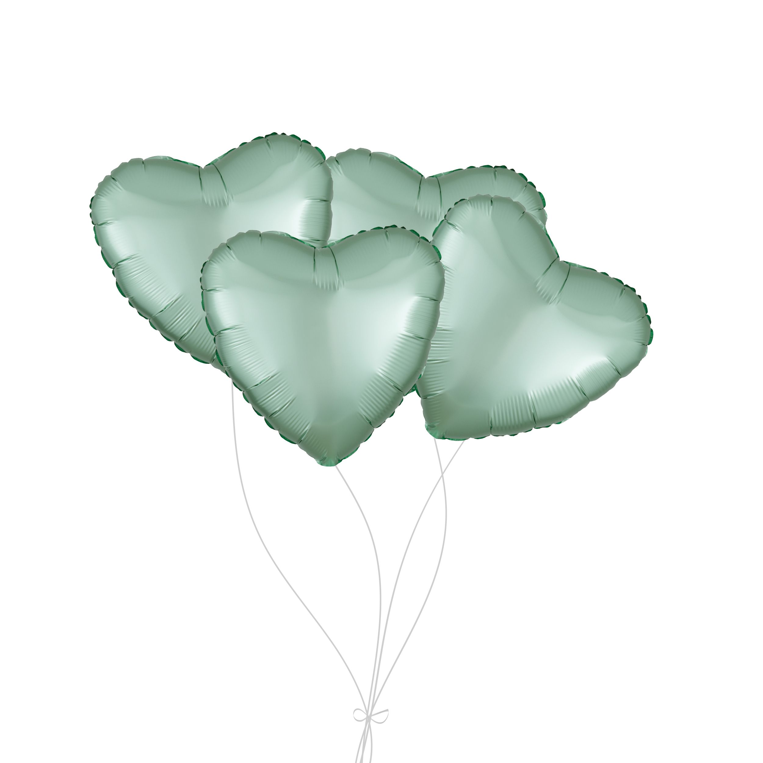 Heart Foil Balloon Bouquet, Mint Green, 4-pk, Helium Inflation & Ribbon Included for Birthday/Special Occasion Front_Flat