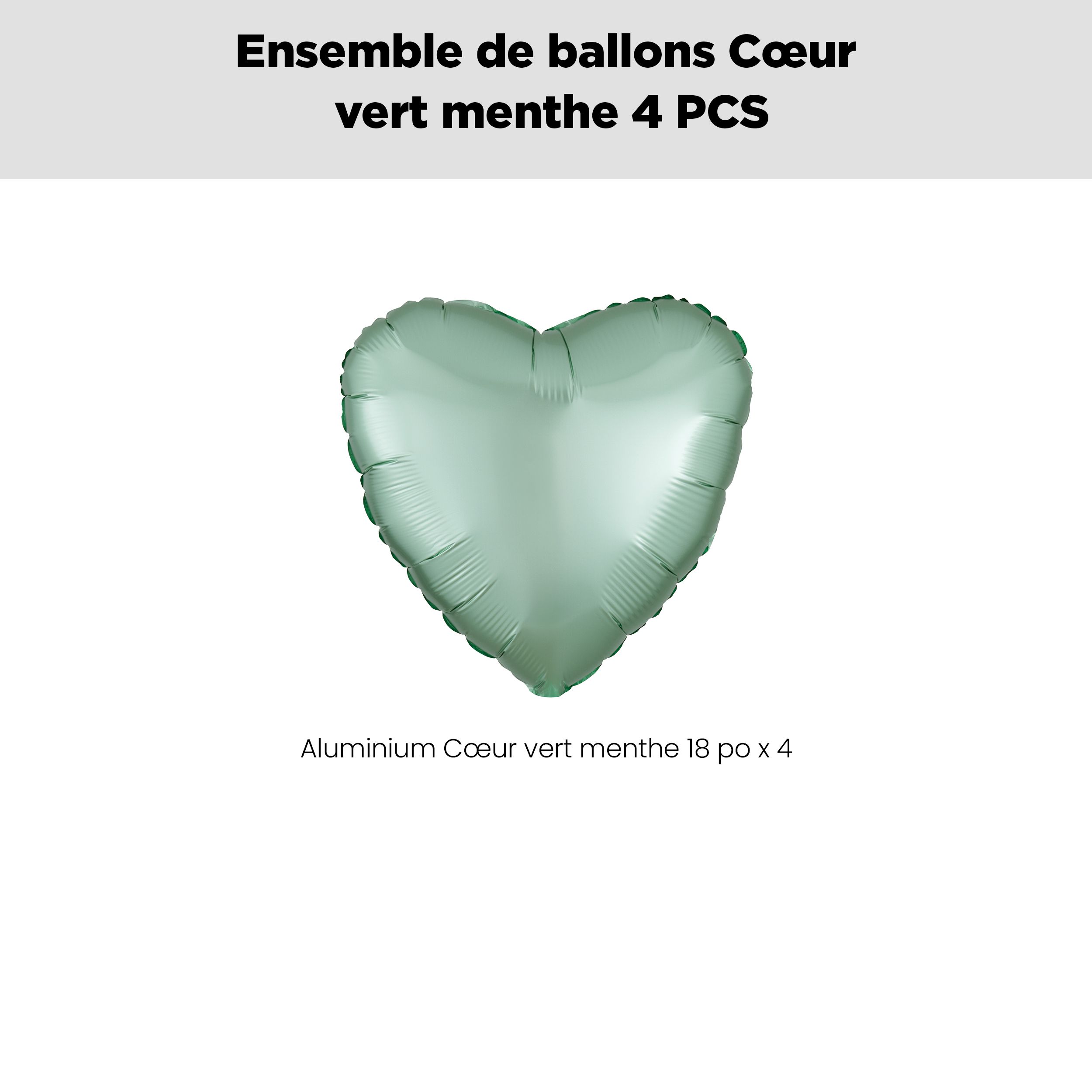 Bouquet de ballons en aluminium en forme de cœur, vert menthe, paq.&nbsp;4, gonflage à l'hélium et ruban inclus pour anniversaire/occasion spéciale Front_Flat
