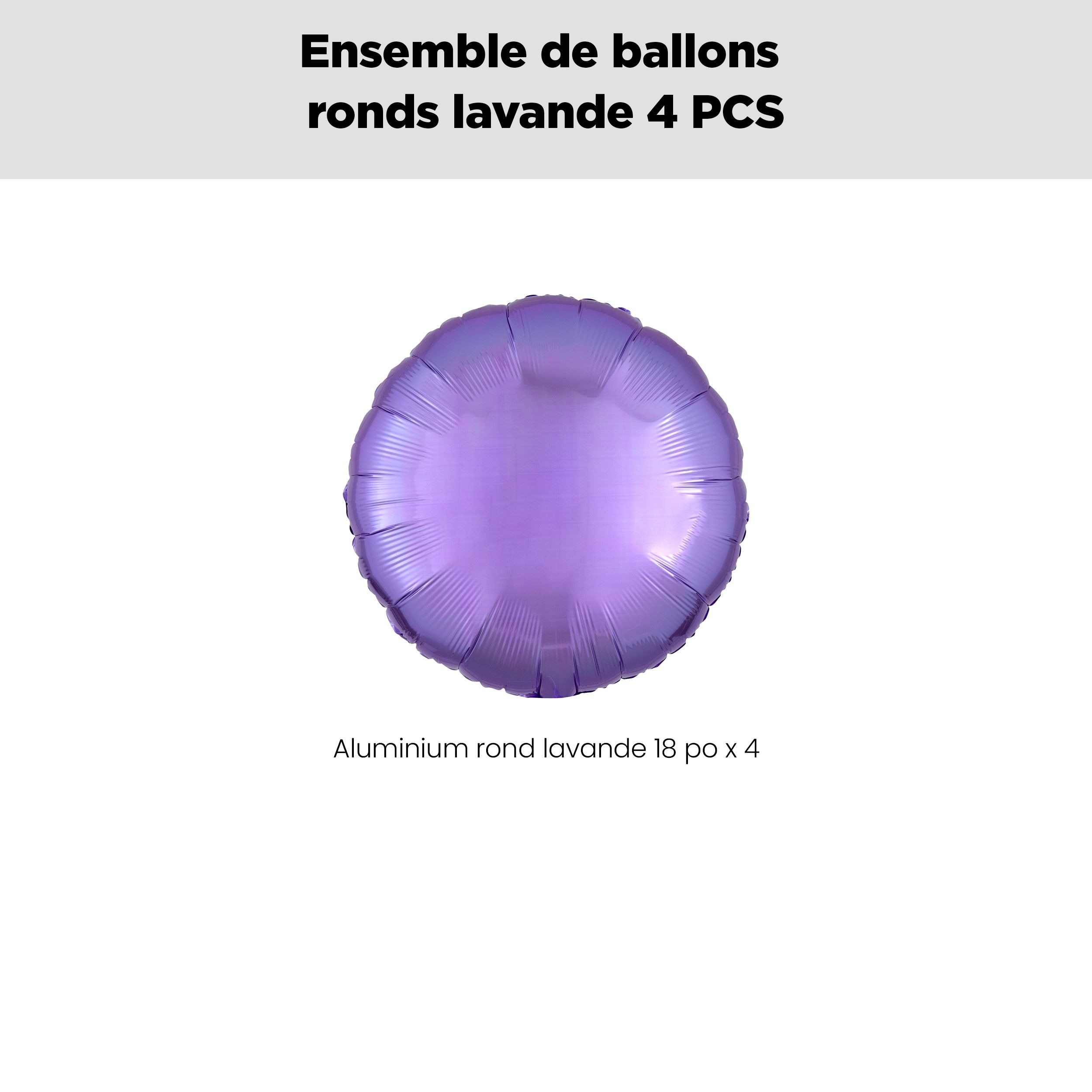 Bouquet de ballons en aluminium de forme ronde, lavande, paq.&nbsp;4, gonflage à l'hélium et ruban inclus pour anniversaire ou occasion spéciale Front_Flat