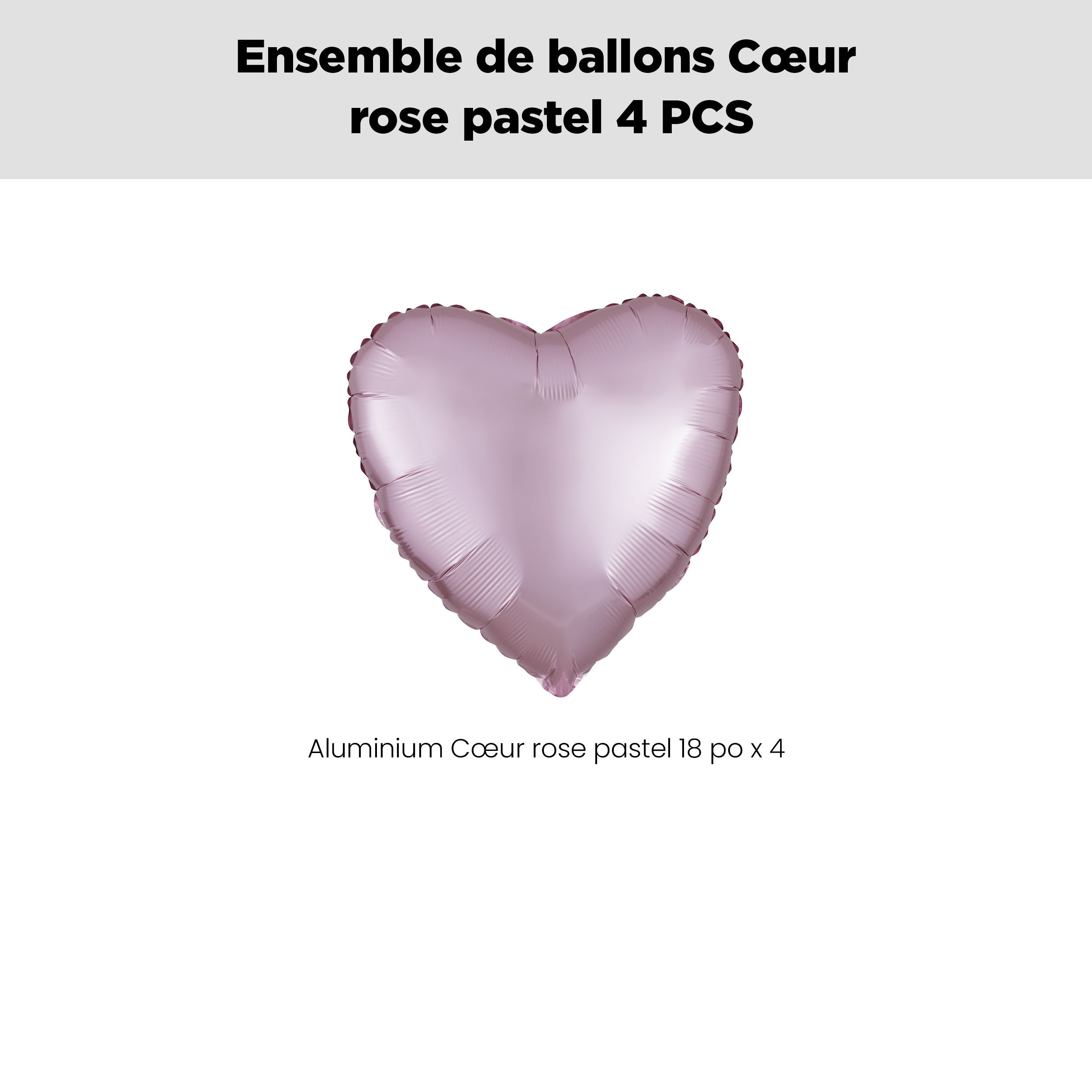 Bouquet de ballons rose pastel en aluminium en forme de cœur, paq.&nbsp;4, gonflage à l'hélium et ruban inclus pour anniversaire/occasion spéciale Front_Flat