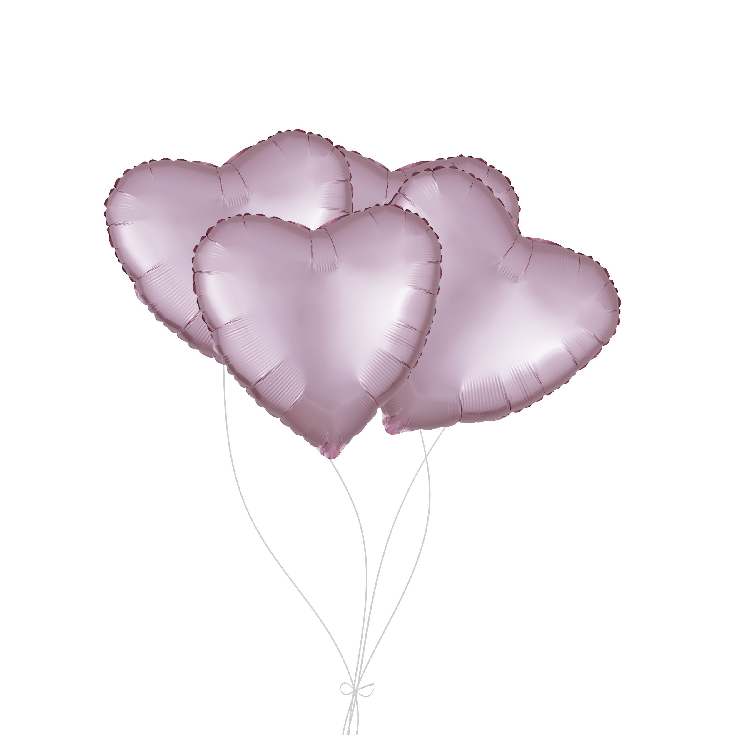 Heart Foil Balloon Bouquet, Pastel Pink, 4-pk, Helium Inflation & Ribbon Included for Birthday/Special Occasion Front_Flat