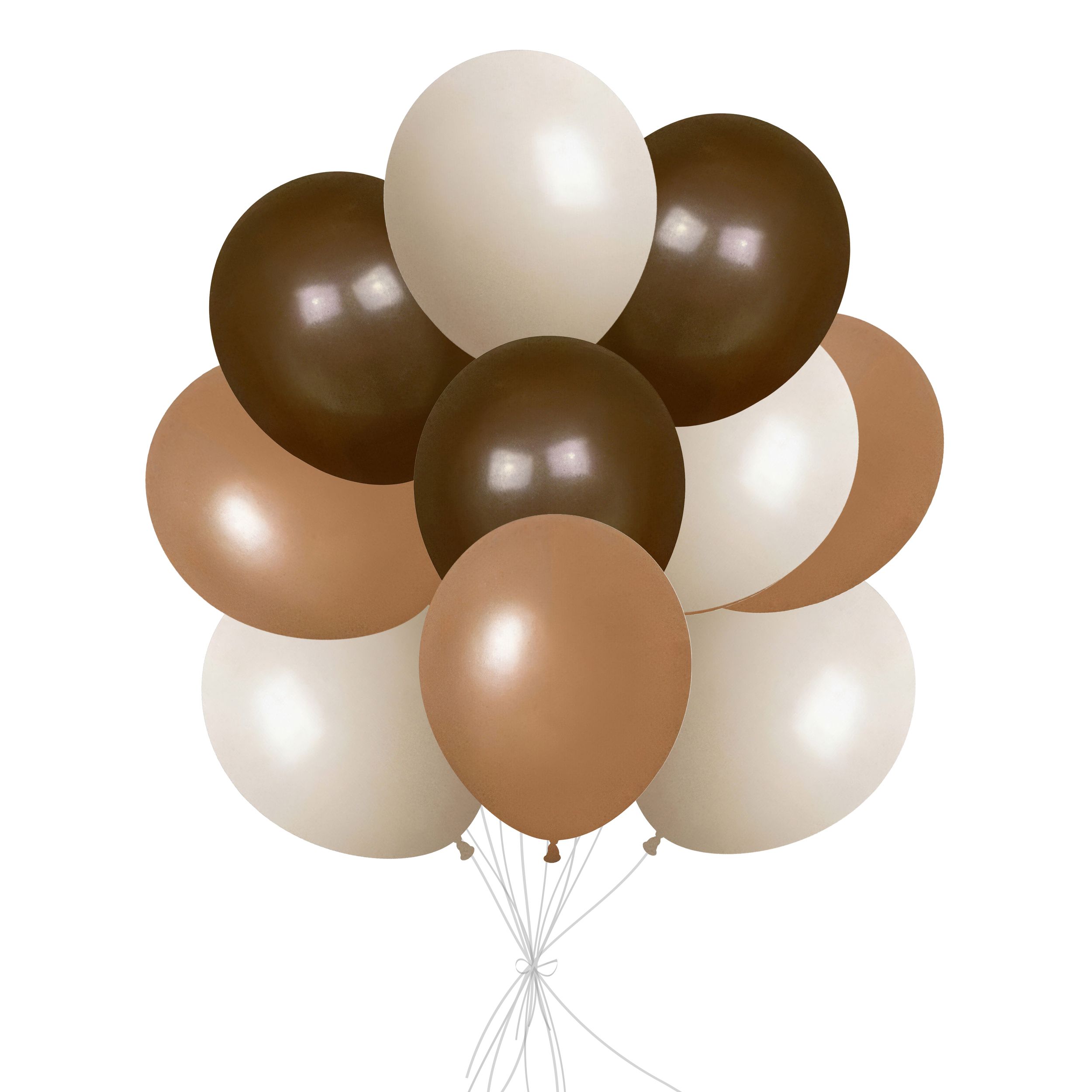 Bouquet de ballons en latex, sable blanc, kaki et brun chocolat, 10 pce, gonflage à l’hélium et ruban inclus, pour anniversaire/occasion spéciale Front_Flat