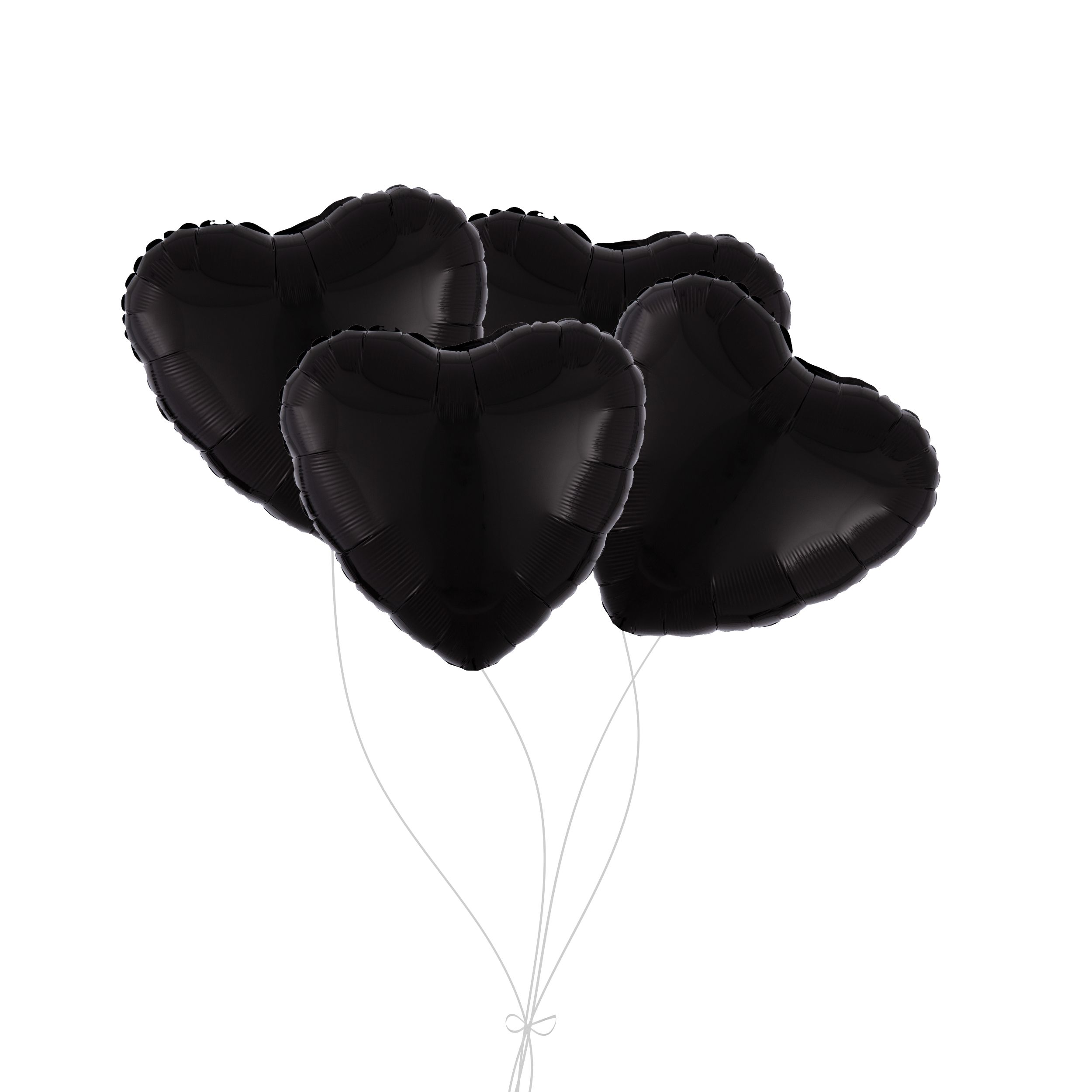 Heart Foil Balloon Bouquet, Black, 4-pk, Helium Inflation & Ribbon Included for Birthday/Special Occasion Front_Flat
