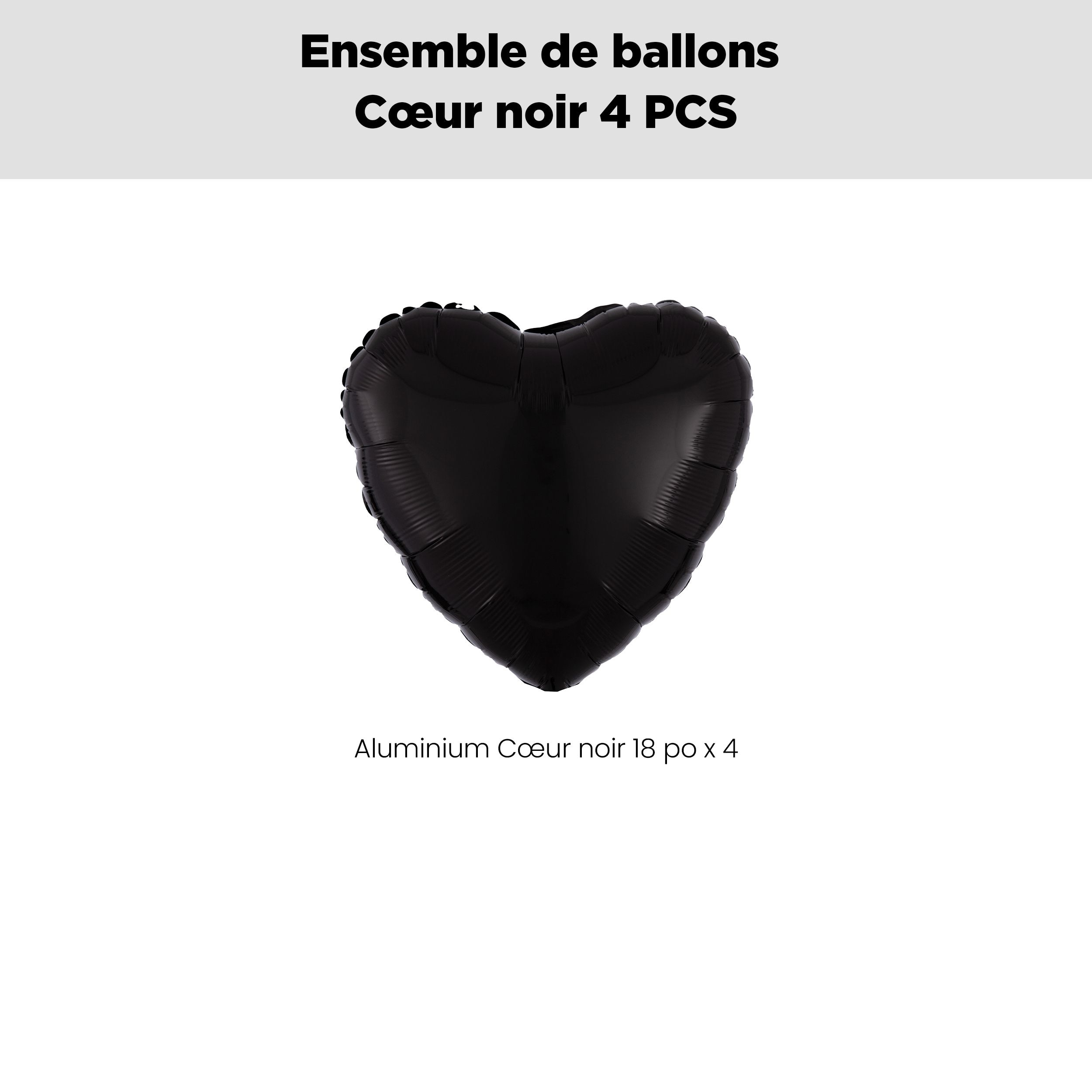 Bouquet de ballons en aluminium en forme de cœur, noir, paq.&nbsp;4, gonflage hélium et ruban compris, pour anniversaire/occasion spéciale Front_Flat