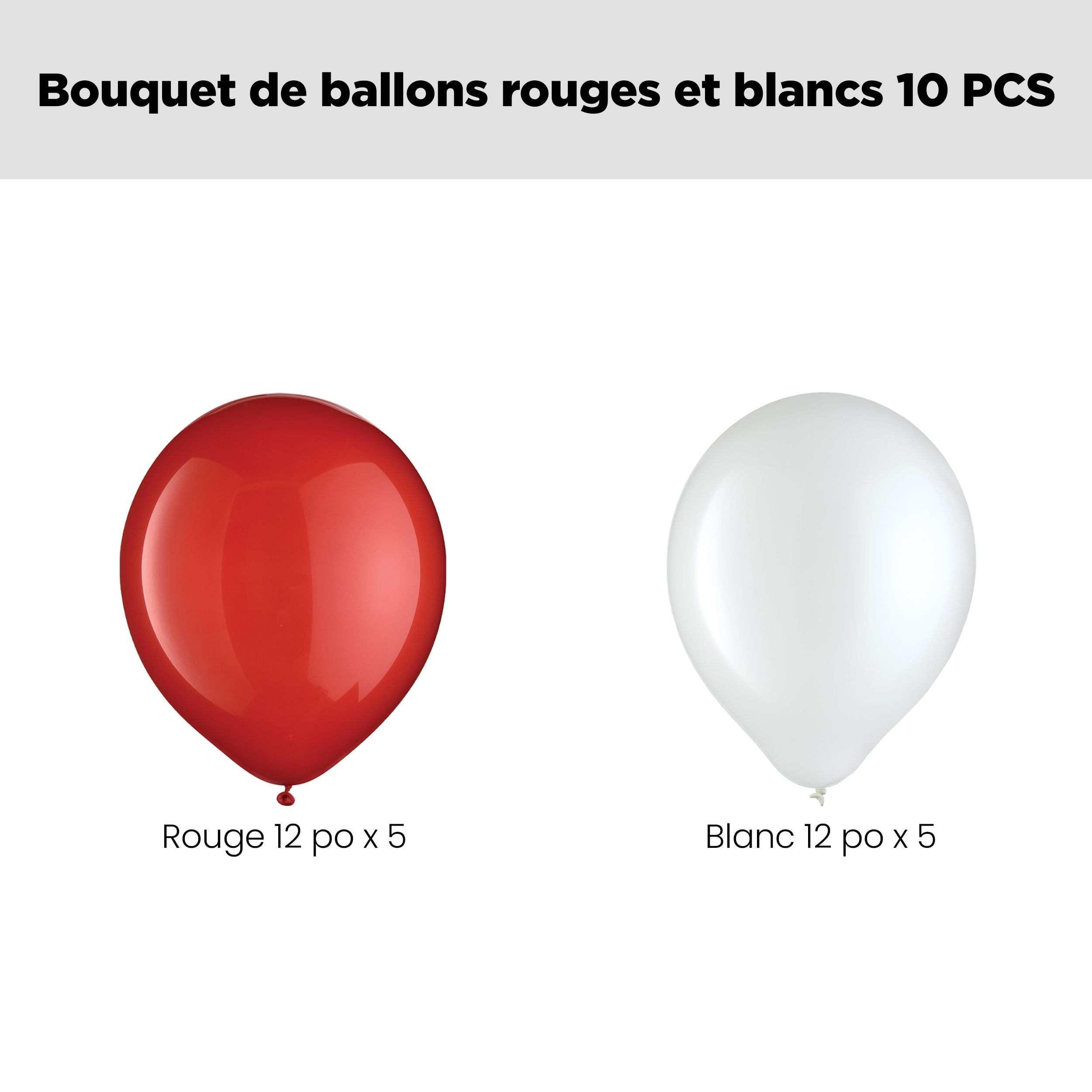 Bouquet de ballons de célébration avec ballons et latex, rouge et blanc, paq. 10, gonflage à l’hélium et ruban inclus Front_Flat