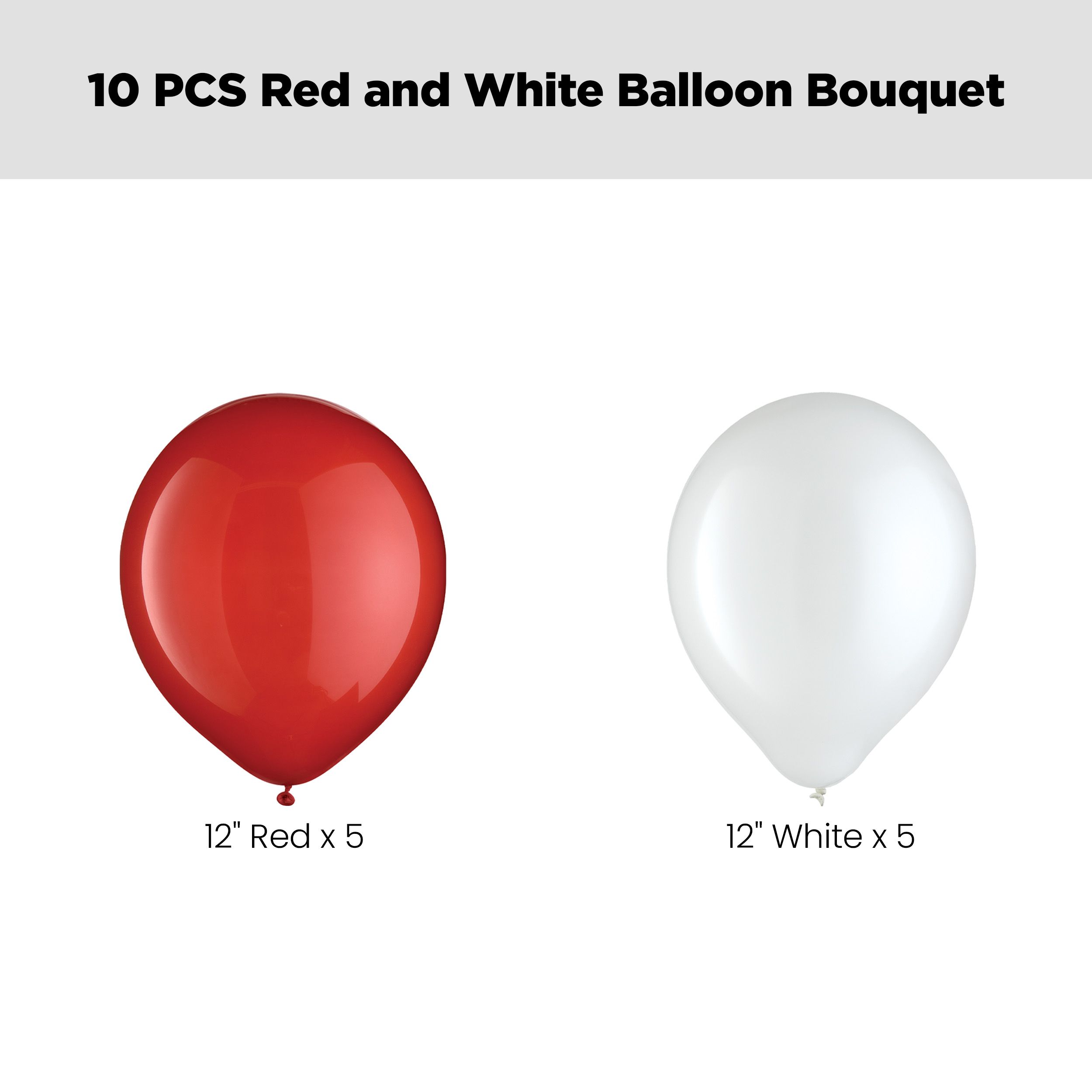 Celebratory Balloon Bouquet with Latex Balloons, Red/White, 10-pk, Helium Inflation & Ribbon Included Front_Flat