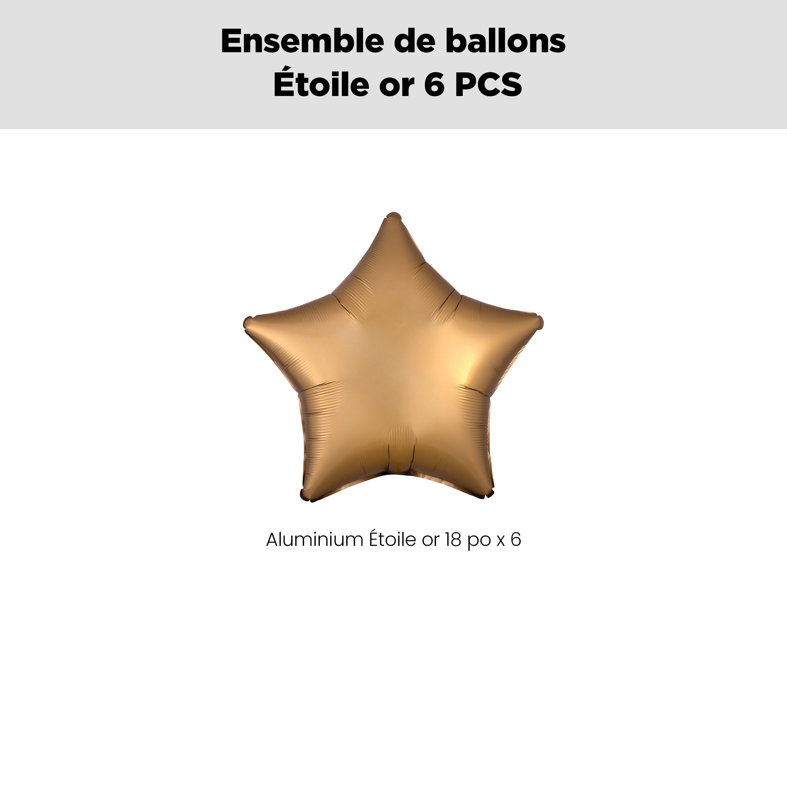 Bouquet de ballons en aluminium en forme d'étoile, doré, paq.&nbsp;6, gonflage à l'hélium et ruban inclus pour anniversaire ou occasion spéciale Front_Flat