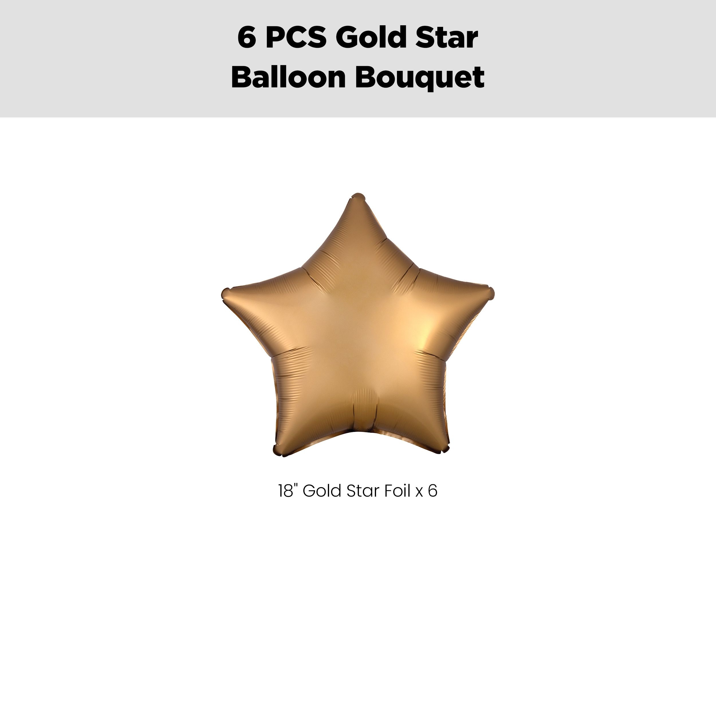 Star Foil Balloon Bouquet, Gold, 6-pk, Helium Inflation & Ribbon Included for Birthday/Special Occasion Front_Flat