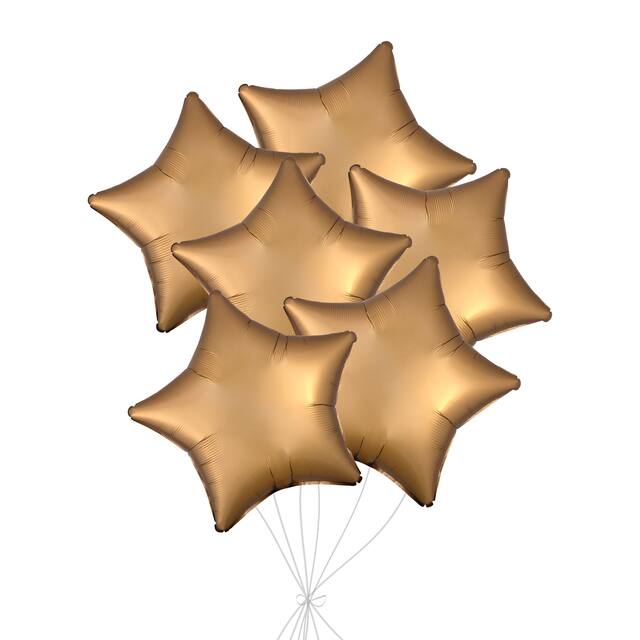 Bouquet de ballons en aluminium en forme d'étoile, doré, paq.&nbsp;6, gonflage à l'hélium et ruban inclus pour anniversaire ou occasion spéciale Front_Flat