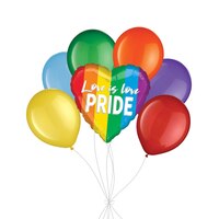 Bouquet de ballons Love is Love Pride avec ballons en latex, couleurs arc-en-ciel, paq. 7, gonflage à l’hélium et ruban inclus Front_Flat