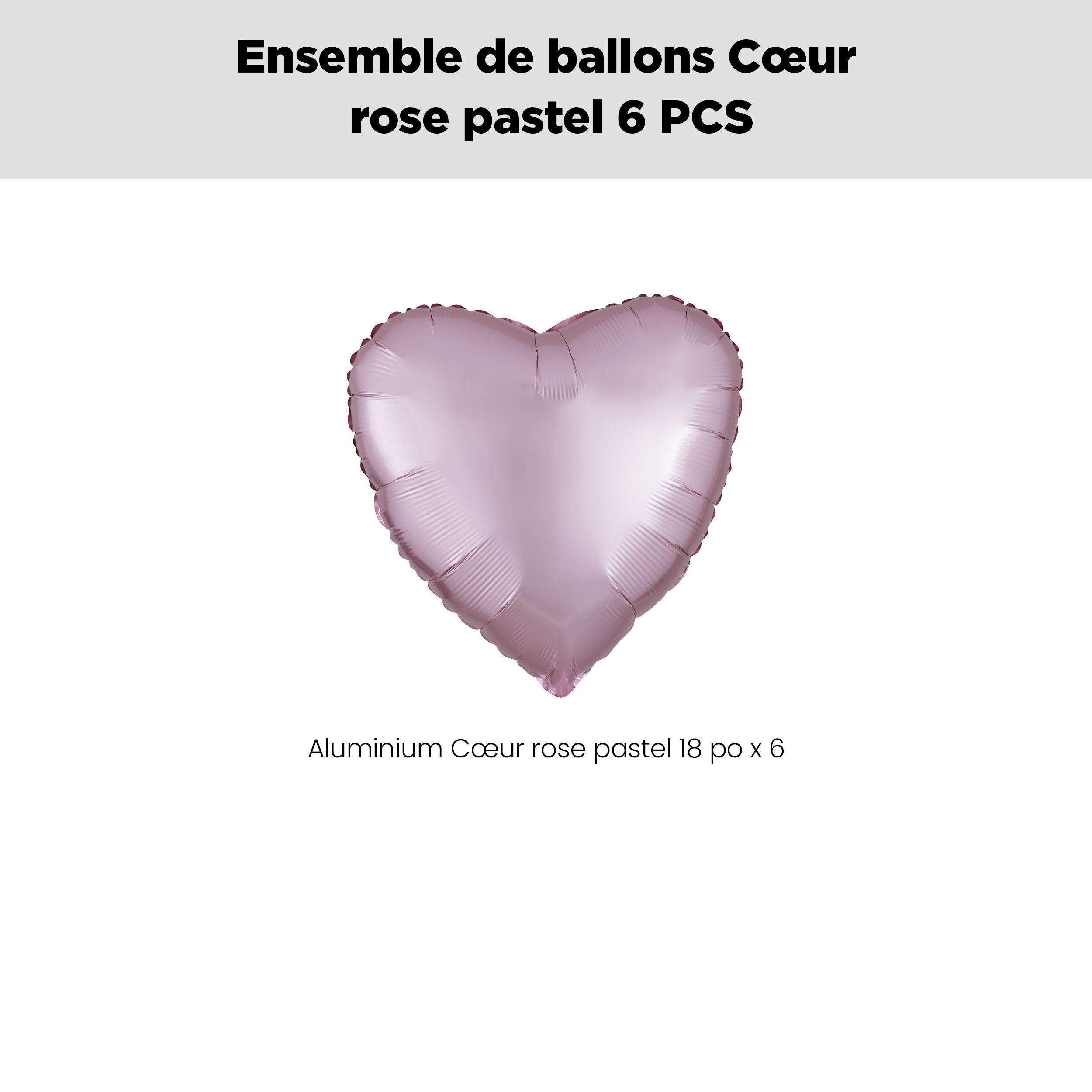 Bouquet de ballons rose pastel en aluminium en forme de cœur, paq.&nbsp;6, gonflage à l'hélium et ruban inclus pour anniversaire/occasion spéciale Front_Flat