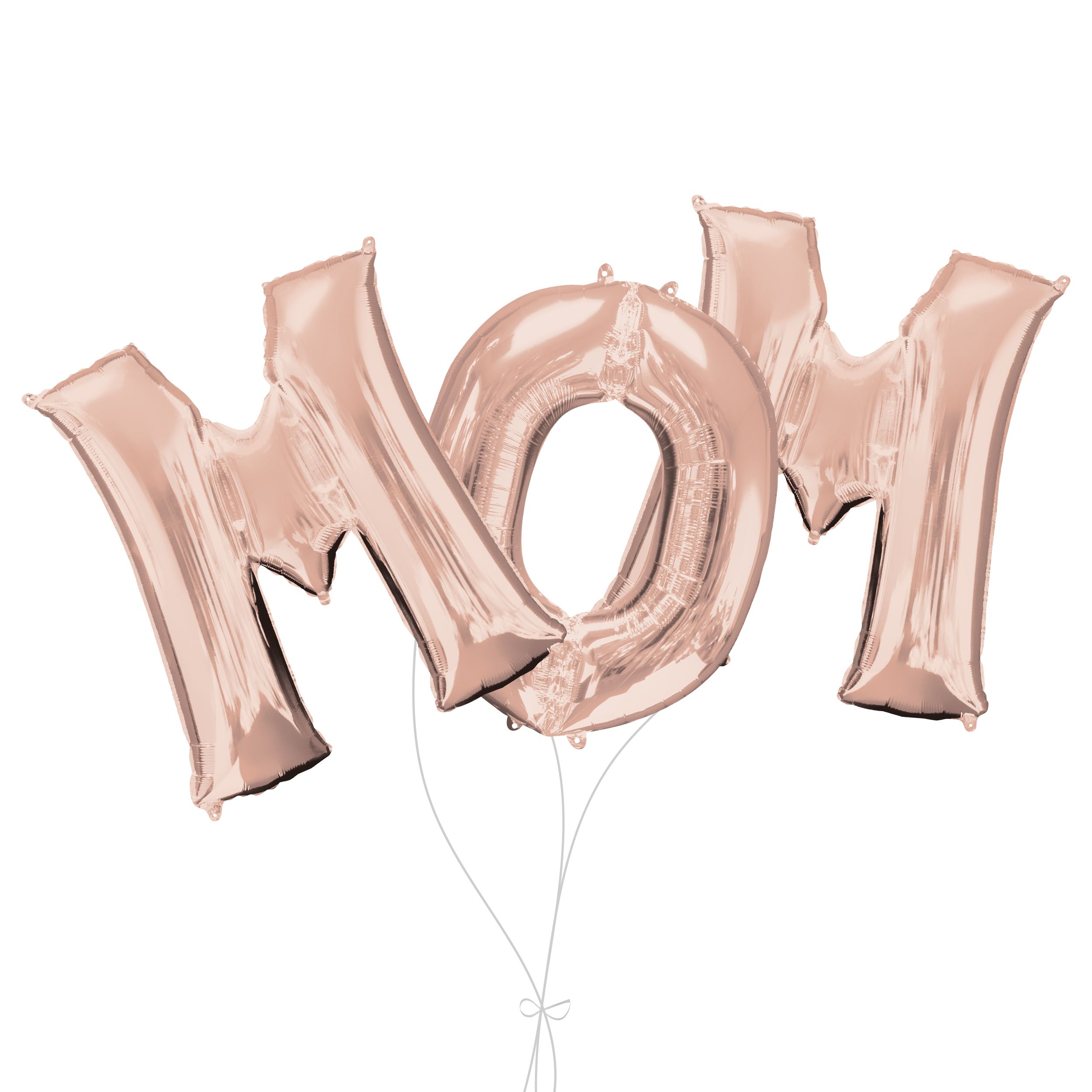 Bouquet de ballons en lettres métalliques «&nbsp;MOM&nbsp;», rose doré, paq. 3, gonflage à l’hélium et ruban inclus pour la Fête des Mères Front_Flat