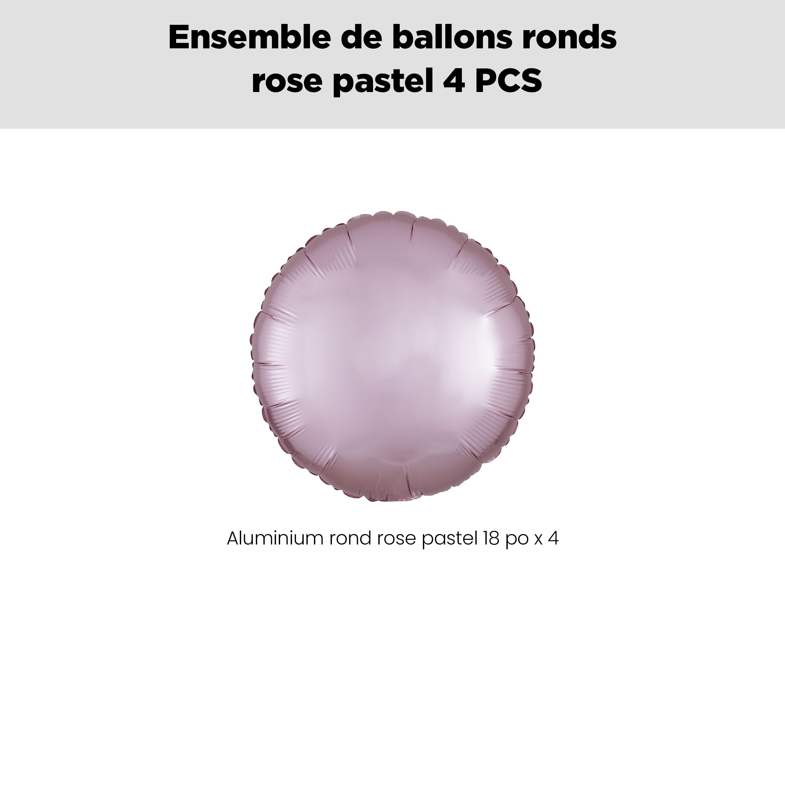 Bouquet de ballons en aluminium de forme ronde, rose pastel, paq.&nbsp;4, gonflage à l'hélium et ruban inclus pour anniversaire/occasion spéciale Front_Flat
