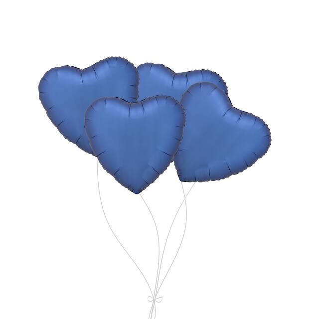 Heart Foil Balloon Bouquet, Azure Blue, 4-pk, Helium Inflation & Ribbon Included for Birthday/Special Occasion Front_Flat