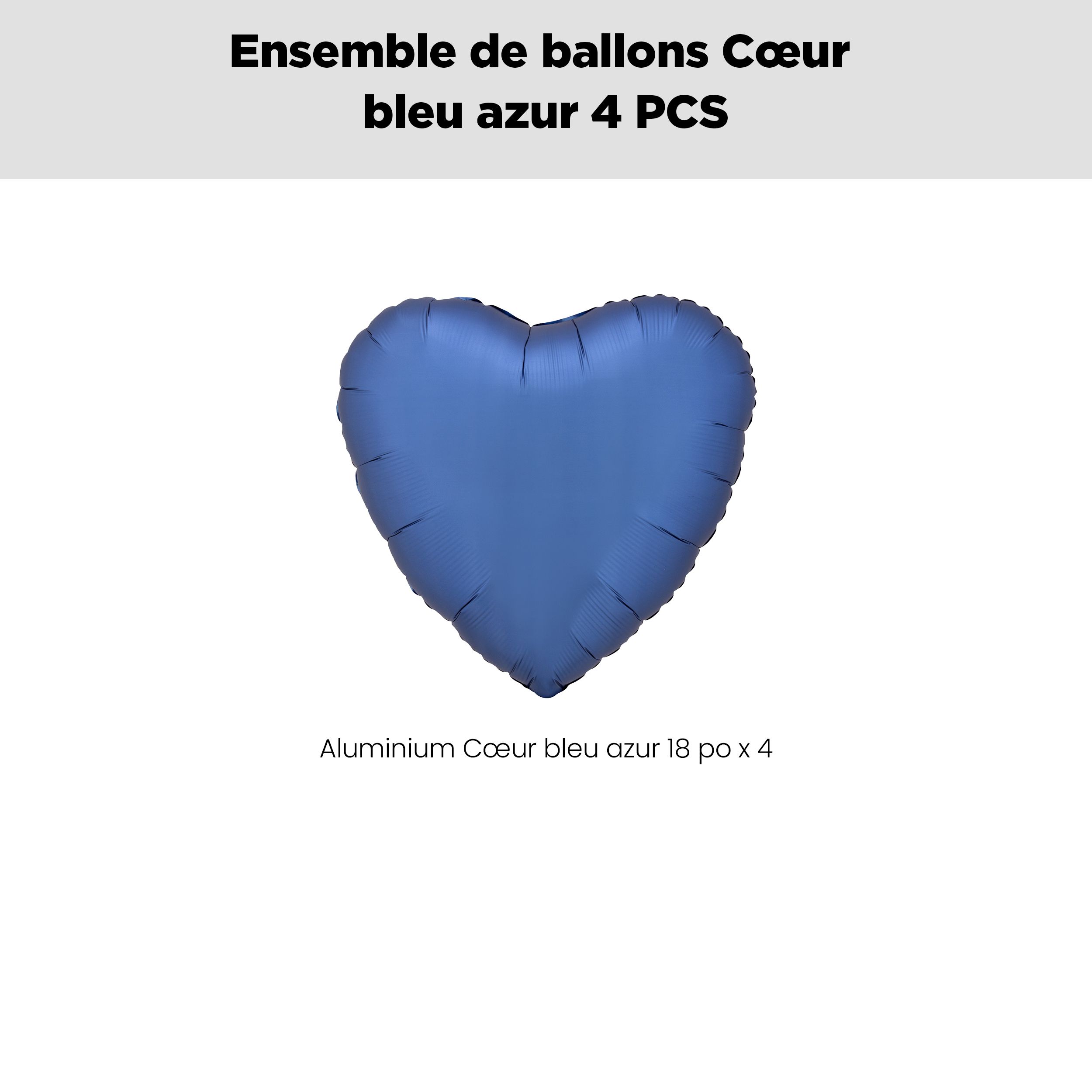 Bouquet de ballons en aluminium en forme de cœur, bleu azur, paq.&nbsp;4, gonflage à l'hélium et ruban inclus pour anniversaire/occasion spéciale Front_Flat