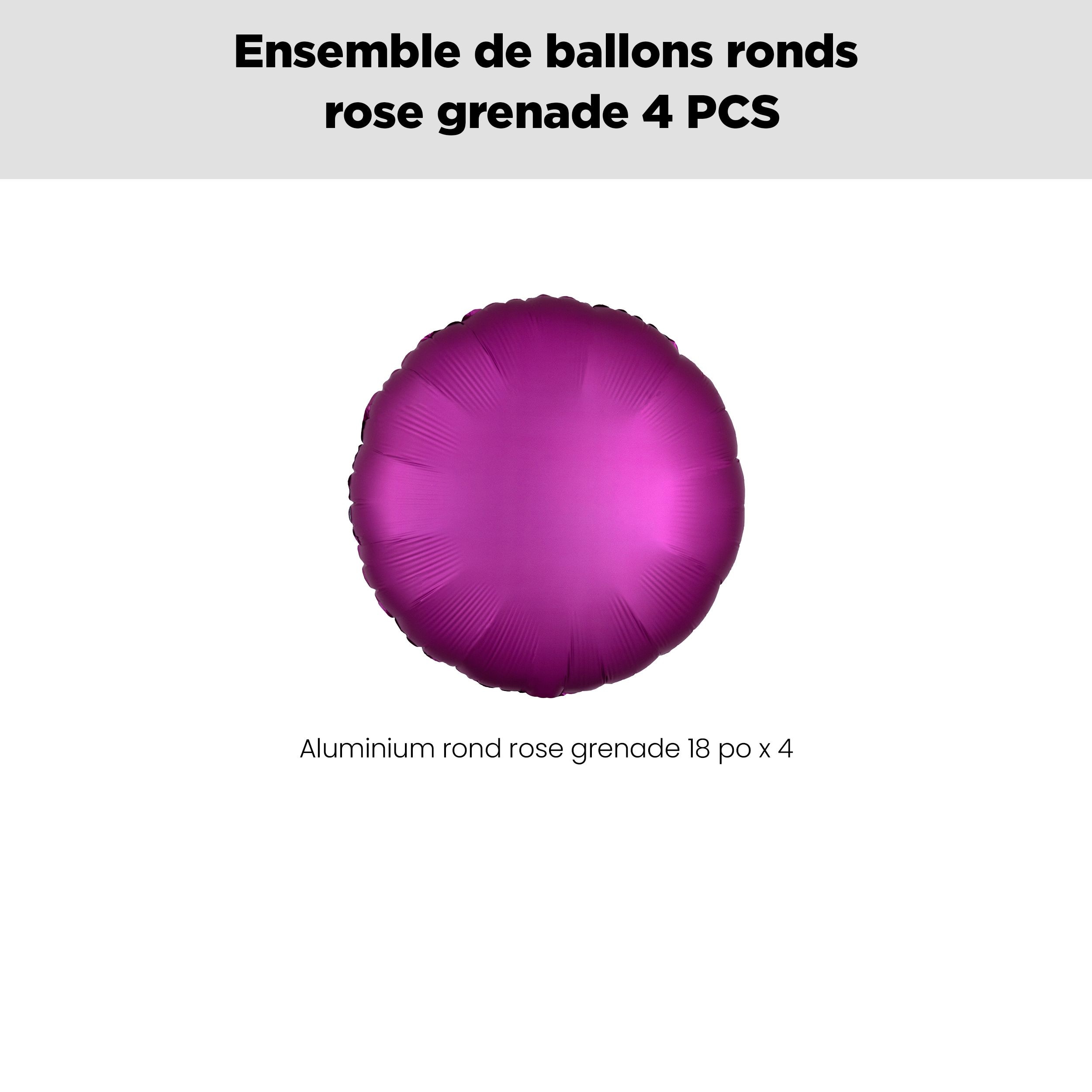 Bouquet de ballons en aluminium de forme ronde, rose grenade, paq.&nbsp;4, gonflage à l'hélium et ruban inclus pour anniversaire/occasion spéciale Front_Flat