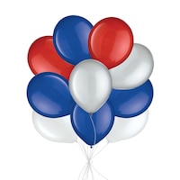 Bouquet de ballons ronds en latex, rouge, blanc, argent et bleu royal, 10 pce, gonflage à l’hélium et ruban compris Front_Flat
