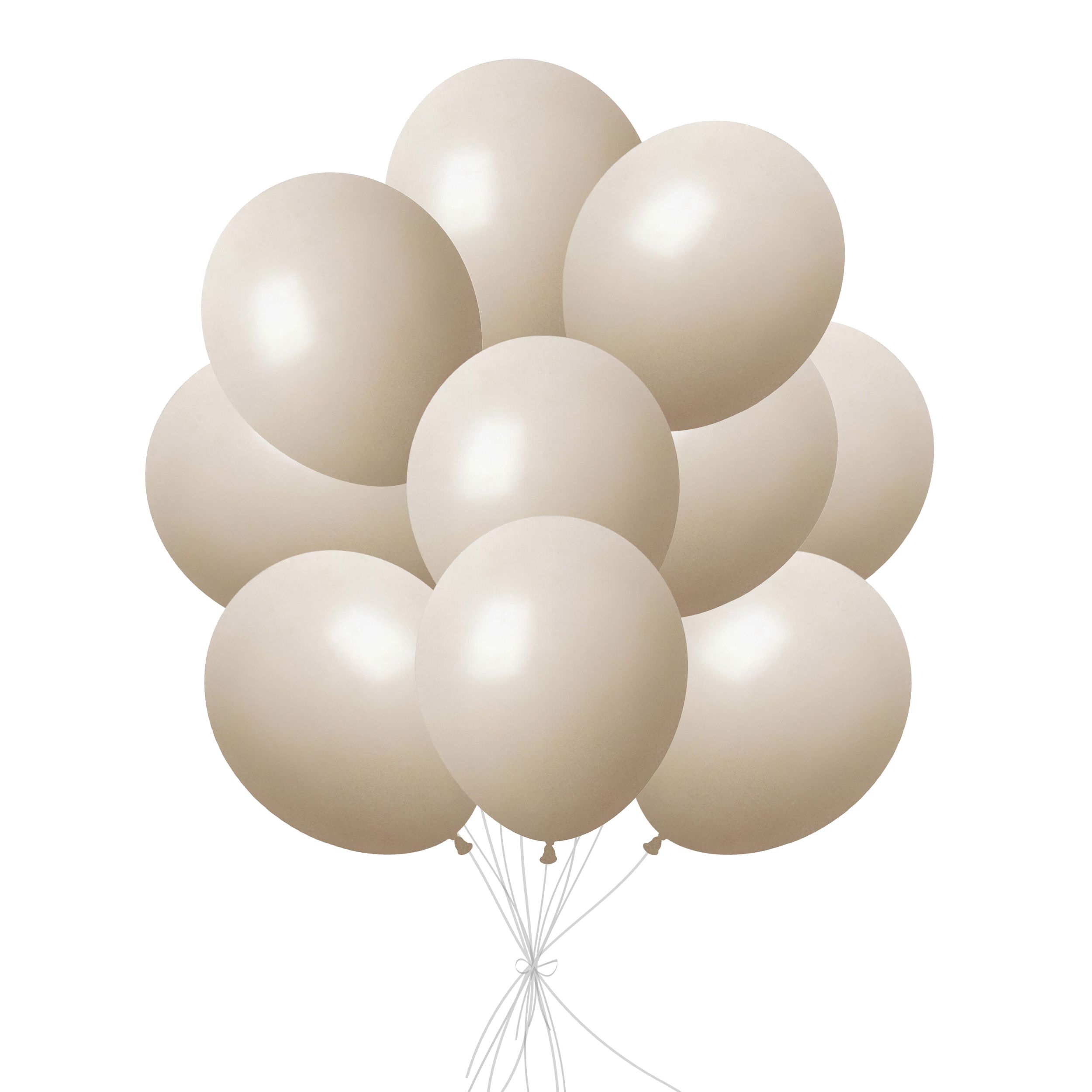 Latex Balloon Bouquet, White Sand, 10-pk, Helium Inflation & Ribbon Included for Birthday/Special Occasion Front_Flat