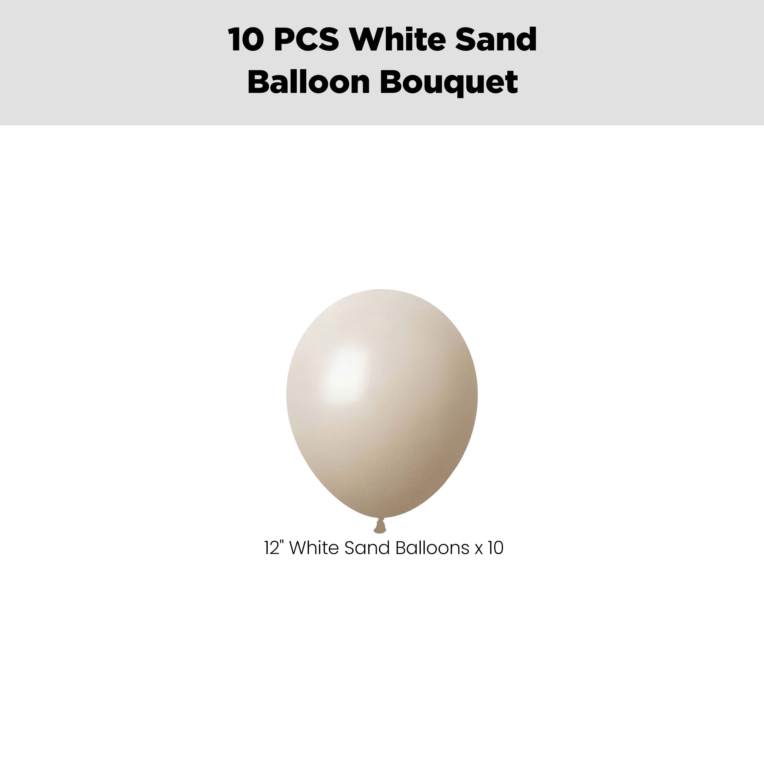 Latex Balloon Bouquet, White Sand, 10-pk, Helium Inflation & Ribbon Included for Birthday/Special Occasion Front_Flat