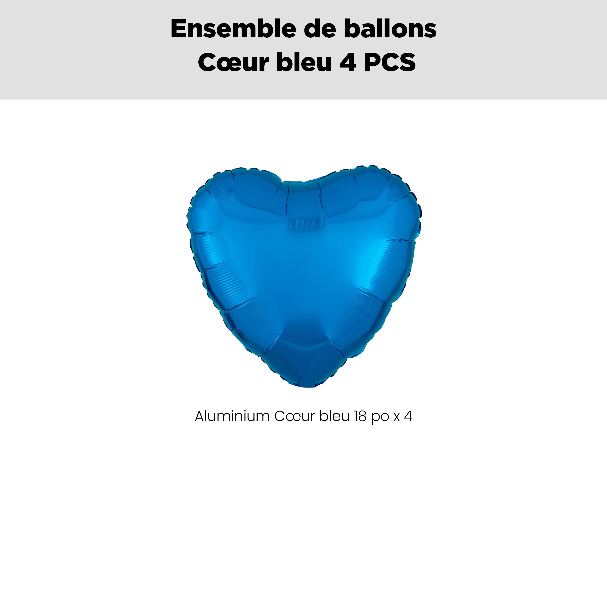 Bouquet de ballons en aluminium en forme de cœur, bleu, paq.&nbsp;4, cœur, ruban et gonflage hélium compris, pour anniversaire/occasion spéciale Front_Flat