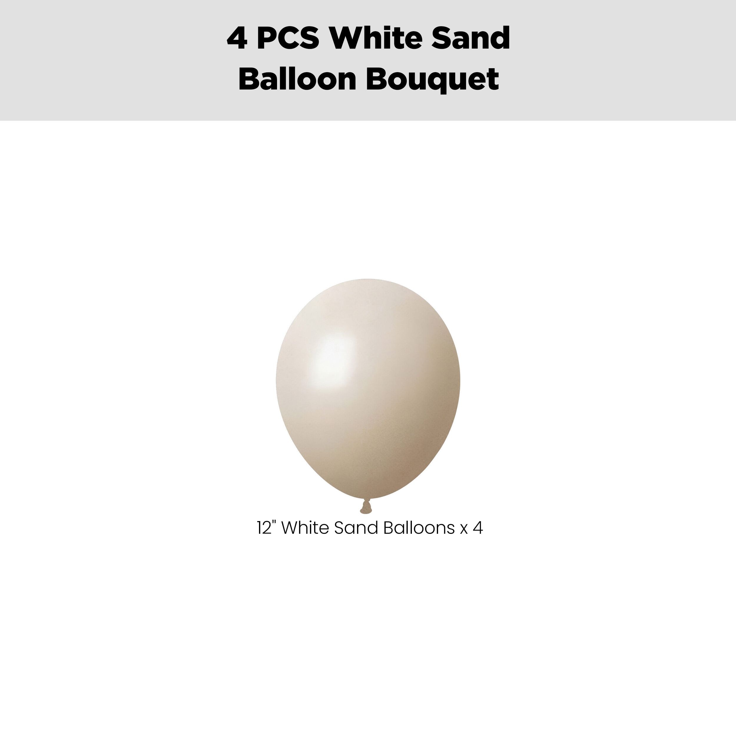 Latex Balloon Bouquet, White Sand, 4-pk, Helium Inflation & Ribbon Included for Birthday/Special Occasion Front_Flat