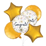 "Congrats" Round Confetti Polka Dot Satin Foil Balloon Bouquet with Round & Star Foil Balloons, Multi-Coloured, 6-pk, Helium Inflation & Ribbon Included Front_Flat