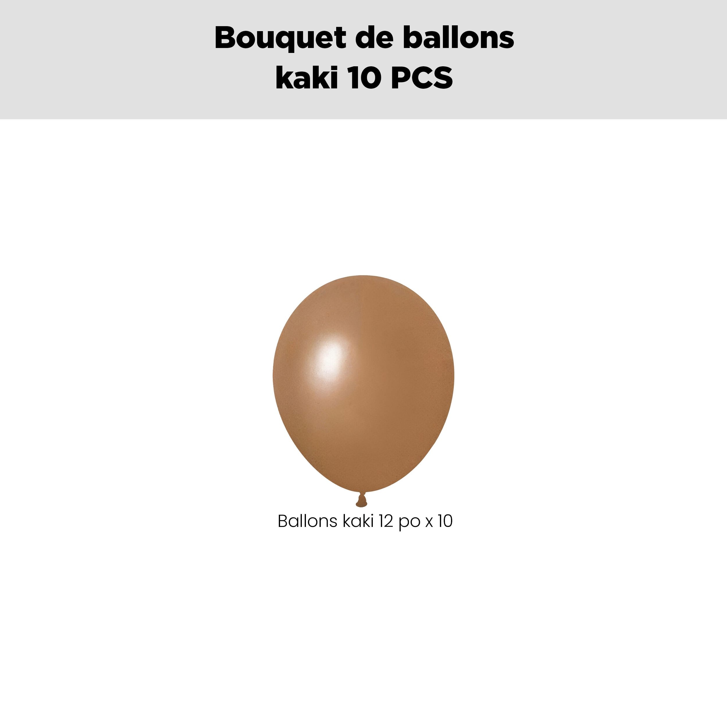 Bouquet de ballons en latex, kaki, paq. 10, gonflage à l’hélium et ruban inclus, pour anniversaire/occasion spéciale Front_Flat