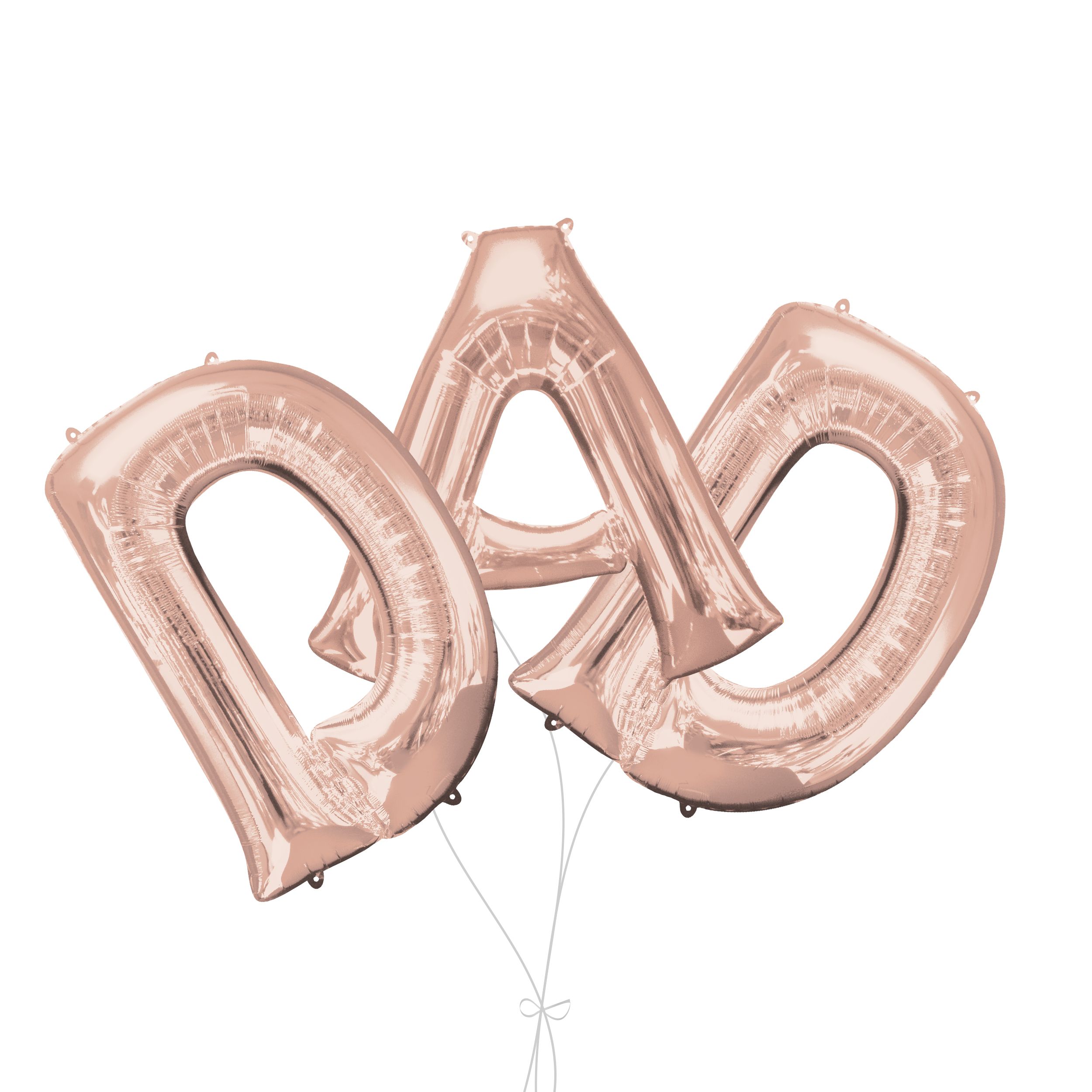 “DAD” Foil Letter Balloon Bouquet, Rose Gold, 3-pk, Helium Inflation & Ribbon Included for Father's Day Front_Flat