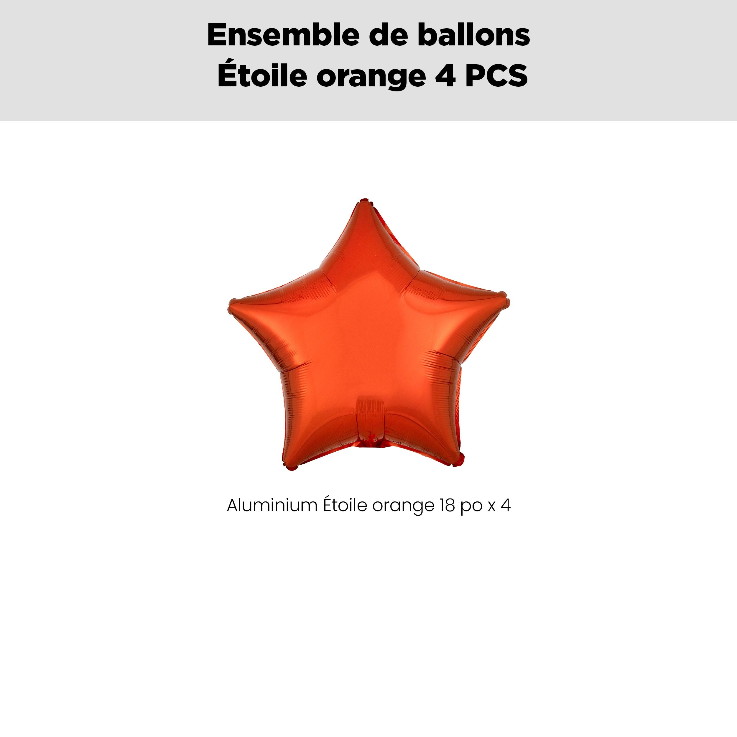 Bouquet de ballons en aluminium en forme d'étoile, orange, paq.&nbsp;4, gonflage à l'hélium et ruban inclus pour anniversaire/occasion spéciale Front_Flat