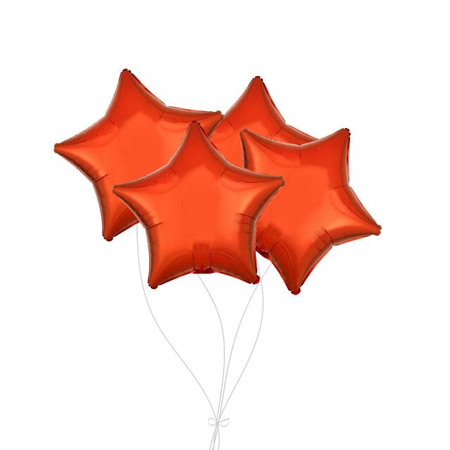 Star Foil Balloon Bouquet, Orange, 4-pk, Helium Inflation & Ribbon Included for Birthday/Special Occasion Front_Flat