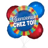 Bouquet de ballons métalliques rayés satinés ronds Bienvenue chez toi avec ballons métalliques, multicolore, paq. 5, gonflage à l’hélium et ruban inclus Front_Flat
