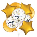 Bouquet de ballons métalliques satinés ronds à pois et confettis Congrats avec ballons métalliques ronds et étoilés, multicolore, paquet de 9, gonflage à l’hélium et ruban inclus Front_Flat