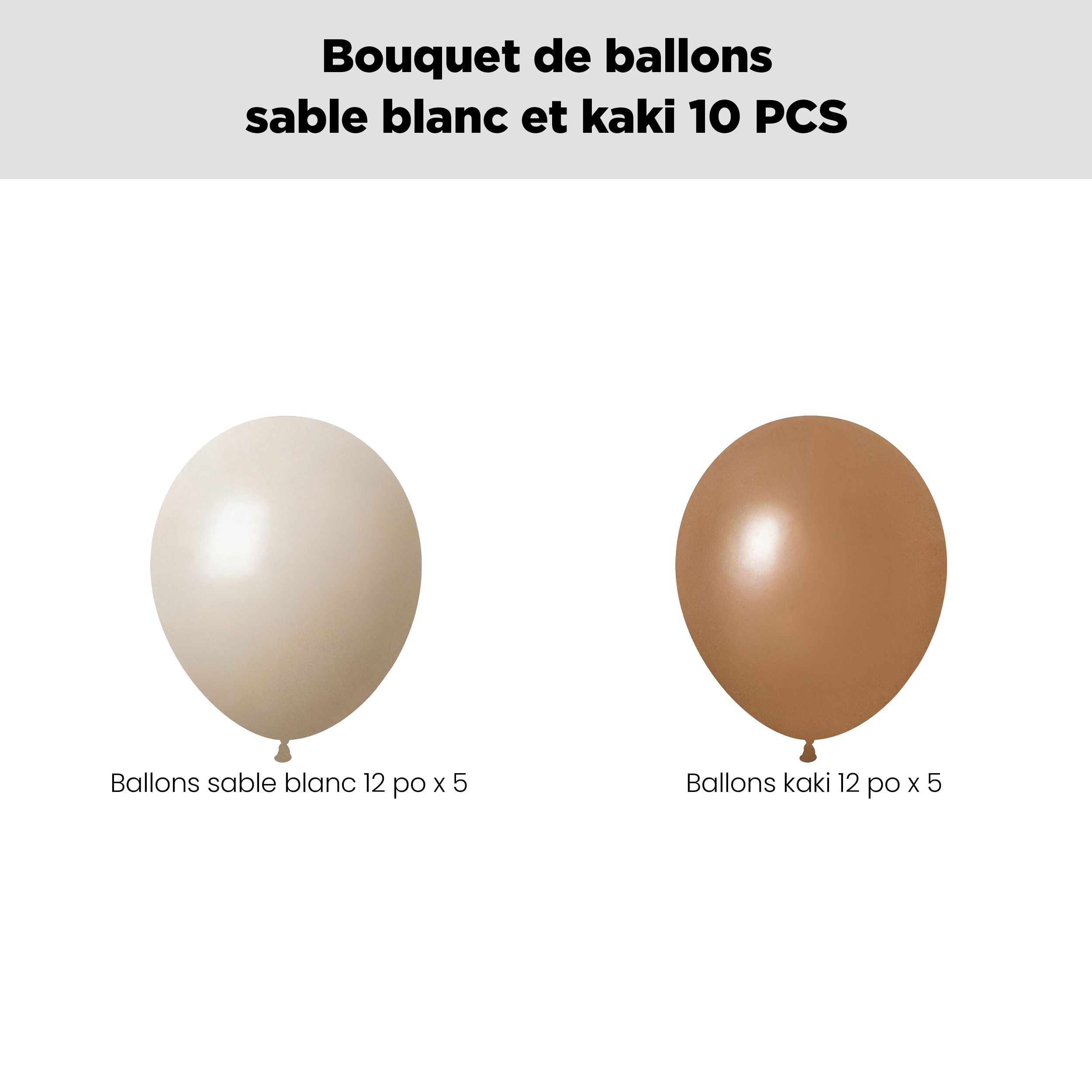 Bouquet de ballons en latex, sable blanc et kaki, 10 pce, gonflage à l’hélium et ruban inclus, pour anniversaire/occasion spéciale Front_Flat