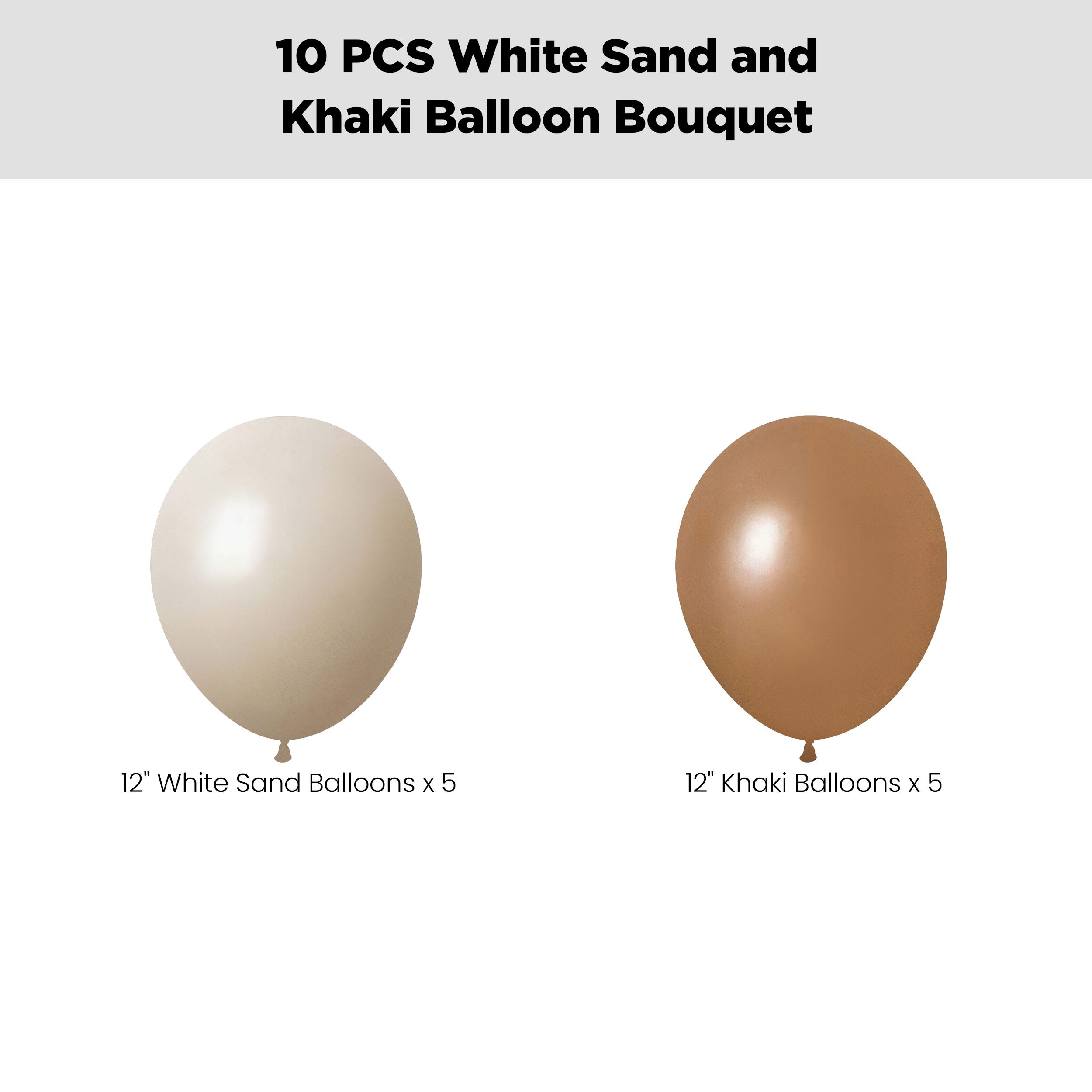 Latex Balloon Bouquet, White Sand/Khaki, 10-pk, Helium Inflation & Ribbon Included for Birthday/Special Occasion Front_Flat