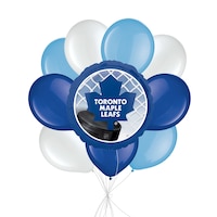 Toronto Maple Leafs Balloon Bouquet with Latex Balloons, White/Blue, 10-pk, Helium Inflation & Ribbon Included