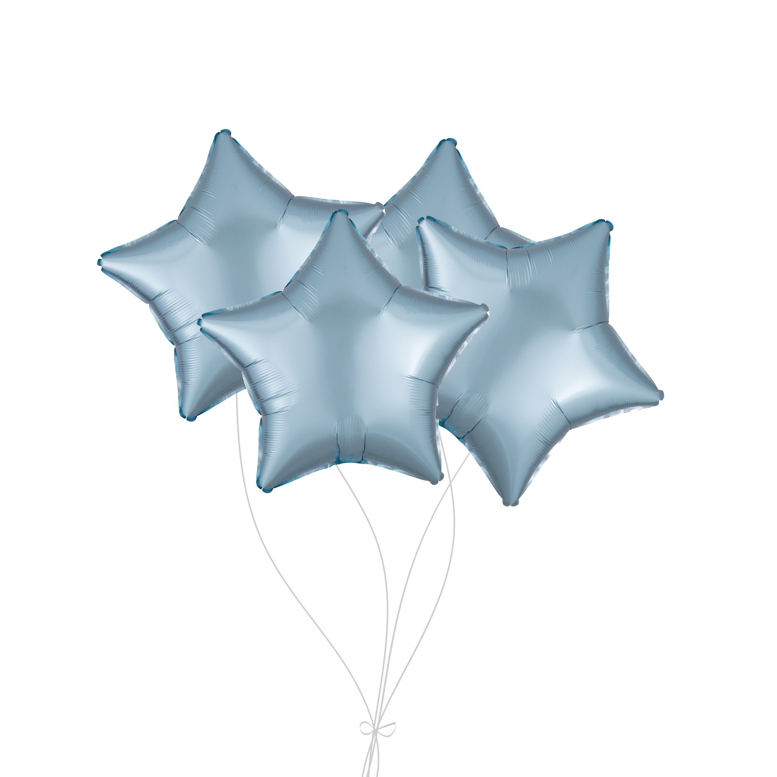Bouquet de ballons en aluminium en forme d'étoile, bleu pastel, 4&nbsp;po, gonflage à l'hélium et ruban inclus, pour anniversaire/occasion spéciale Front_Flat