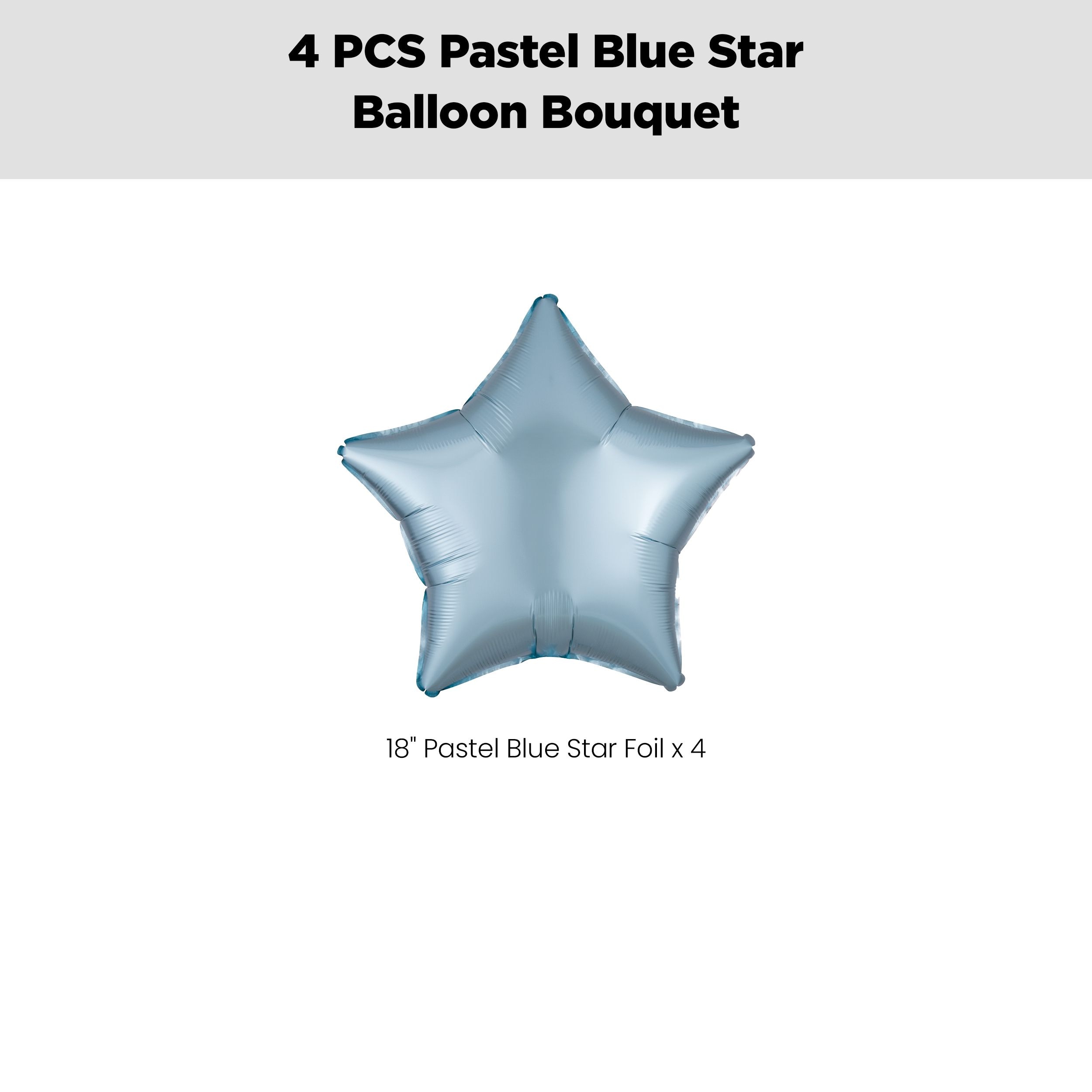 Star Foil Balloon Bouquet, Pastel Blue, 4-pk, Helium Inflation & Ribbon Included for Birthday/Special Occasion Front_Flat