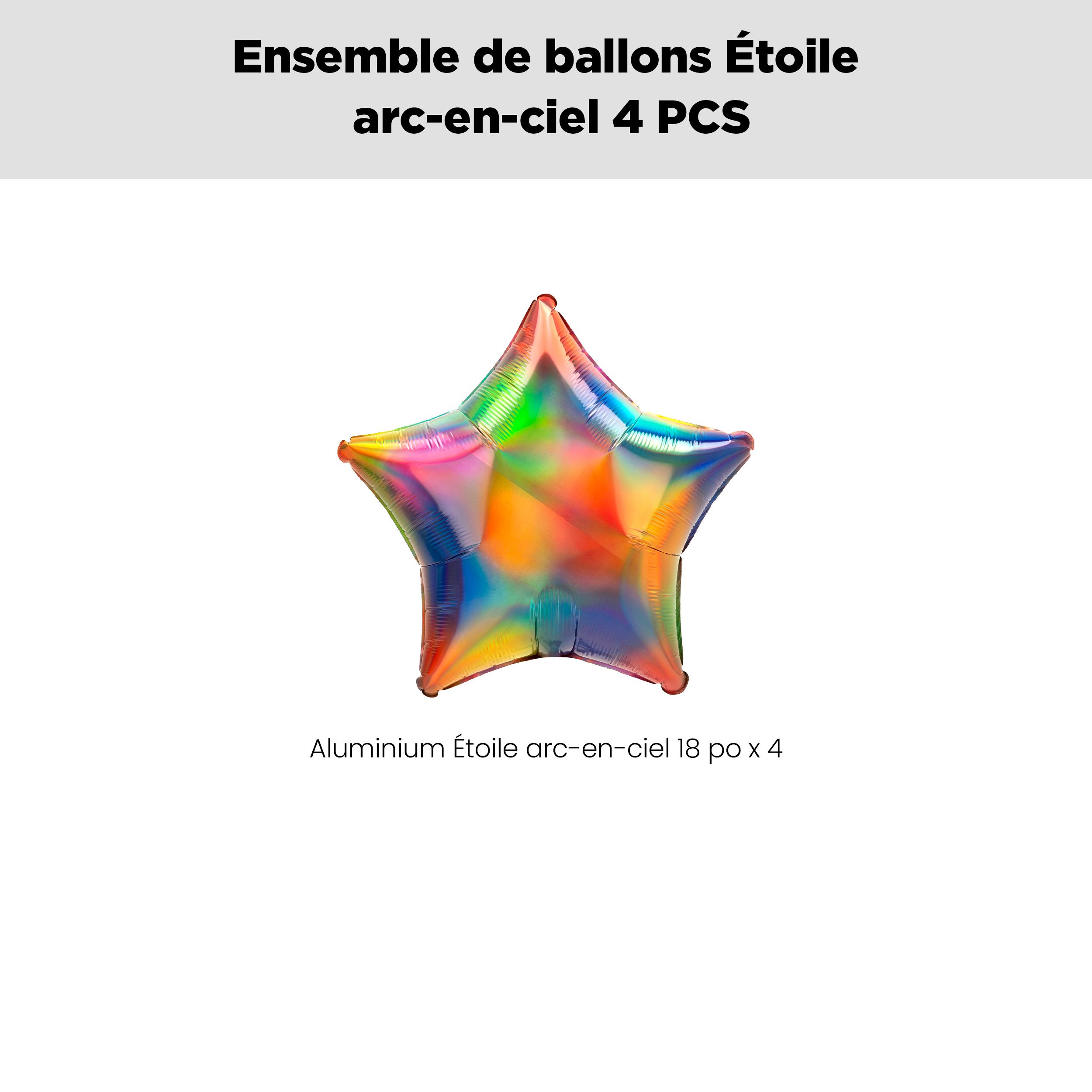 Bouquet de ballons en aluminium en forme d'étoile, arc-en-ciel, paq.&nbsp;4, gonflage à l'hélium et ruban inclus pour anniversaire/occasion spéciale Front_Flat