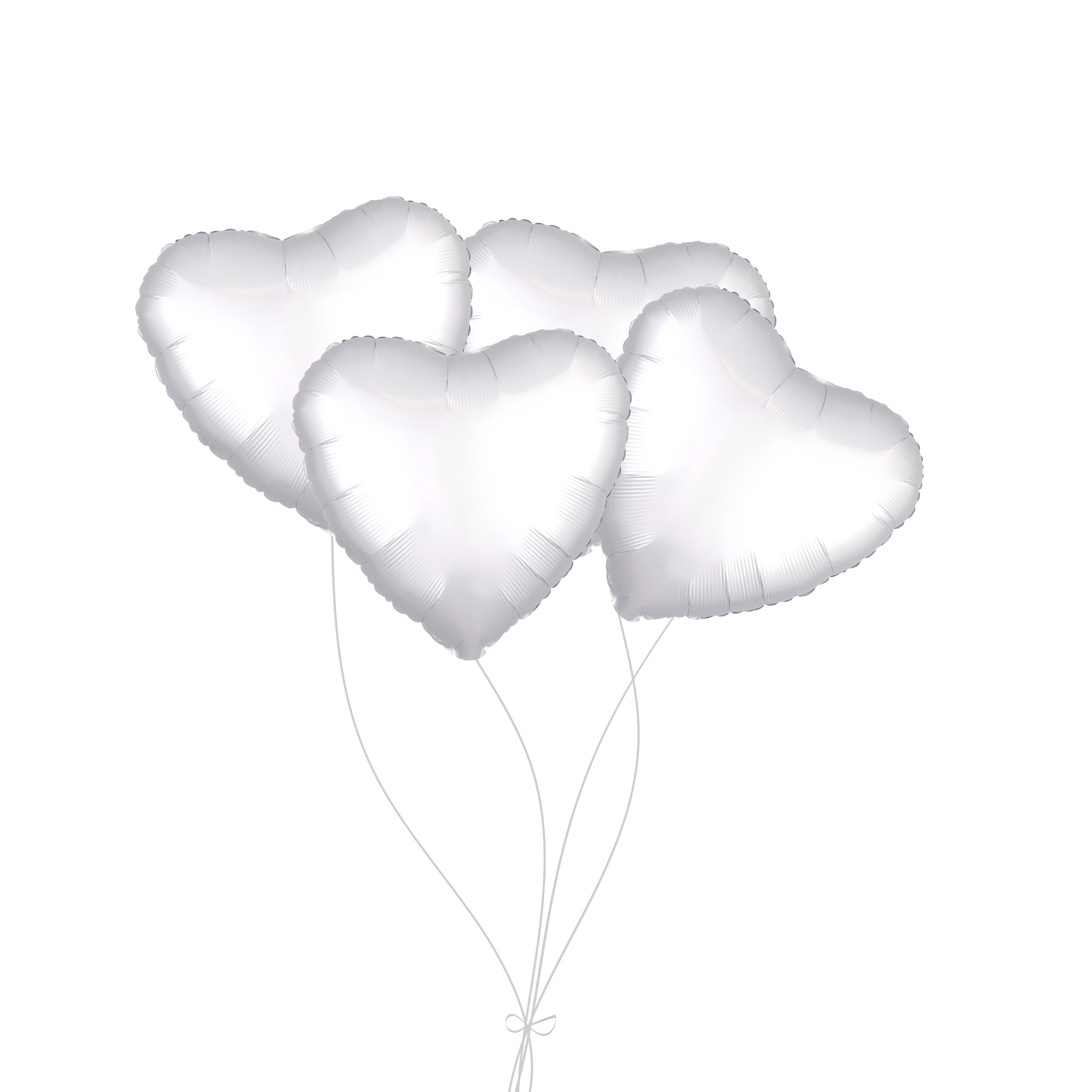 Heart Foil Balloon Bouquet, White, 4-pk, Helium Inflation & Ribbon Included for Birthday/Special Occasion Front_Flat