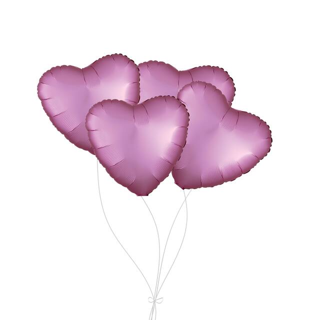 Bouquet de ballons rose flamant en aluminium en forme de cœur, paq.&nbsp;4, gonflage à l'hélium et ruban inclus pour anniversaire/occasion spéciale Front_Flat