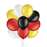 Round Latex Balloon Bouquet, Red/Yellow/Black/White, 10-pk, Helium Inflation & Ribbon Included
