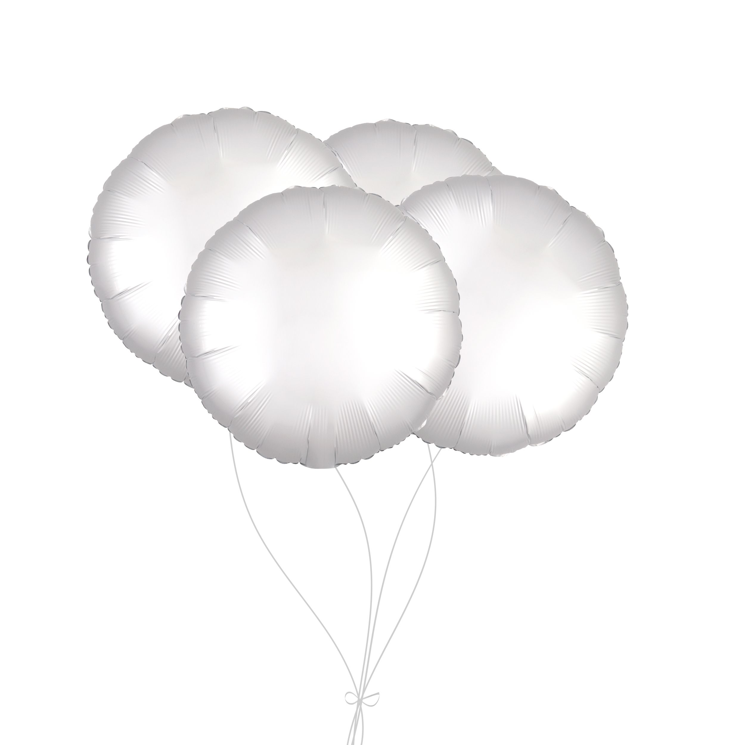 Bouquet de ballons en aluminium de forme ronde, blanc, paq.&nbsp;4, gonflage à l'hélium et ruban inclus pour anniversaire ou occasion spéciale Front_Flat