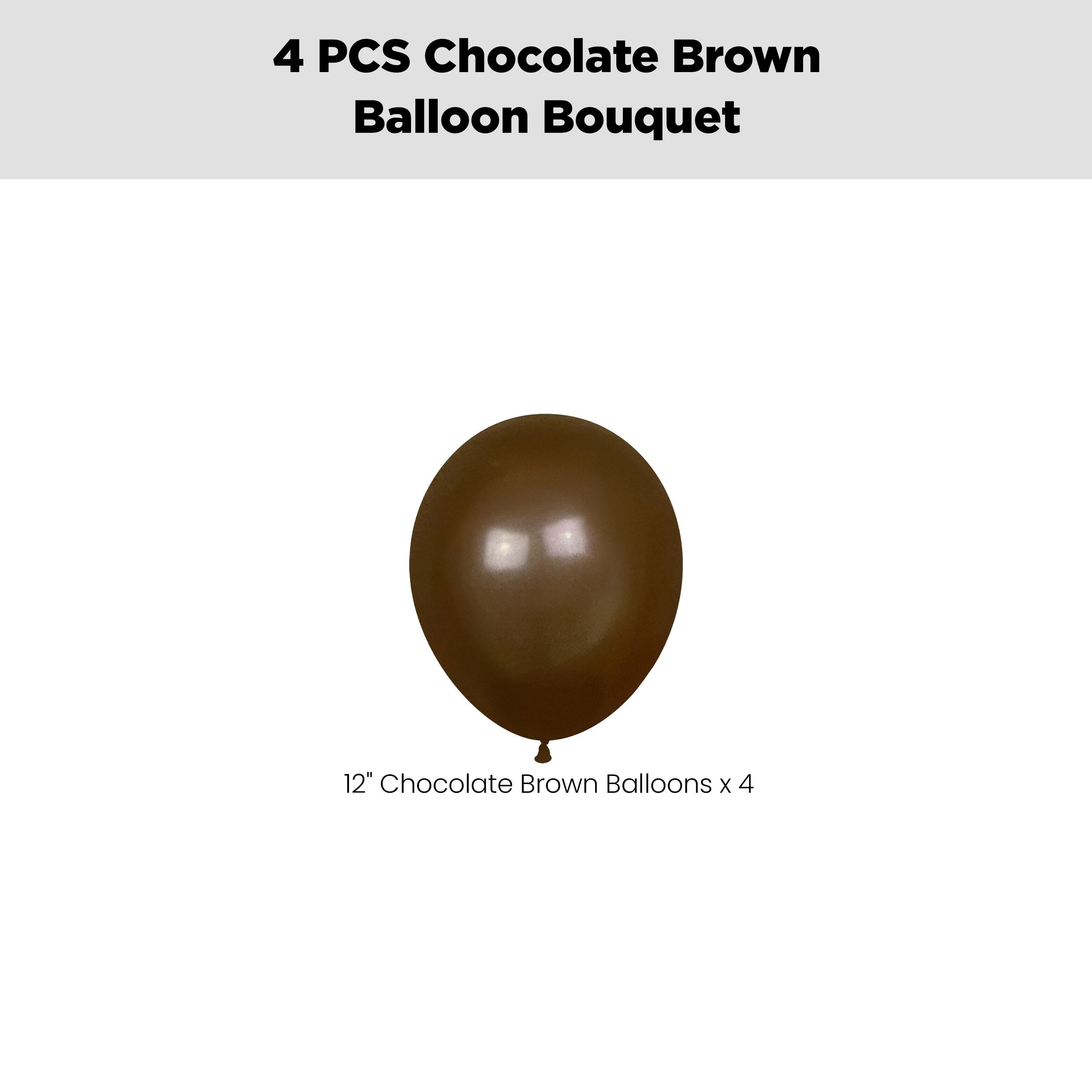 Latex Balloon Bouquet, Chocolate Brown, 4-pk, Helium Inflation & Ribbon Included for Birthday/Special Occasion Front_Flat