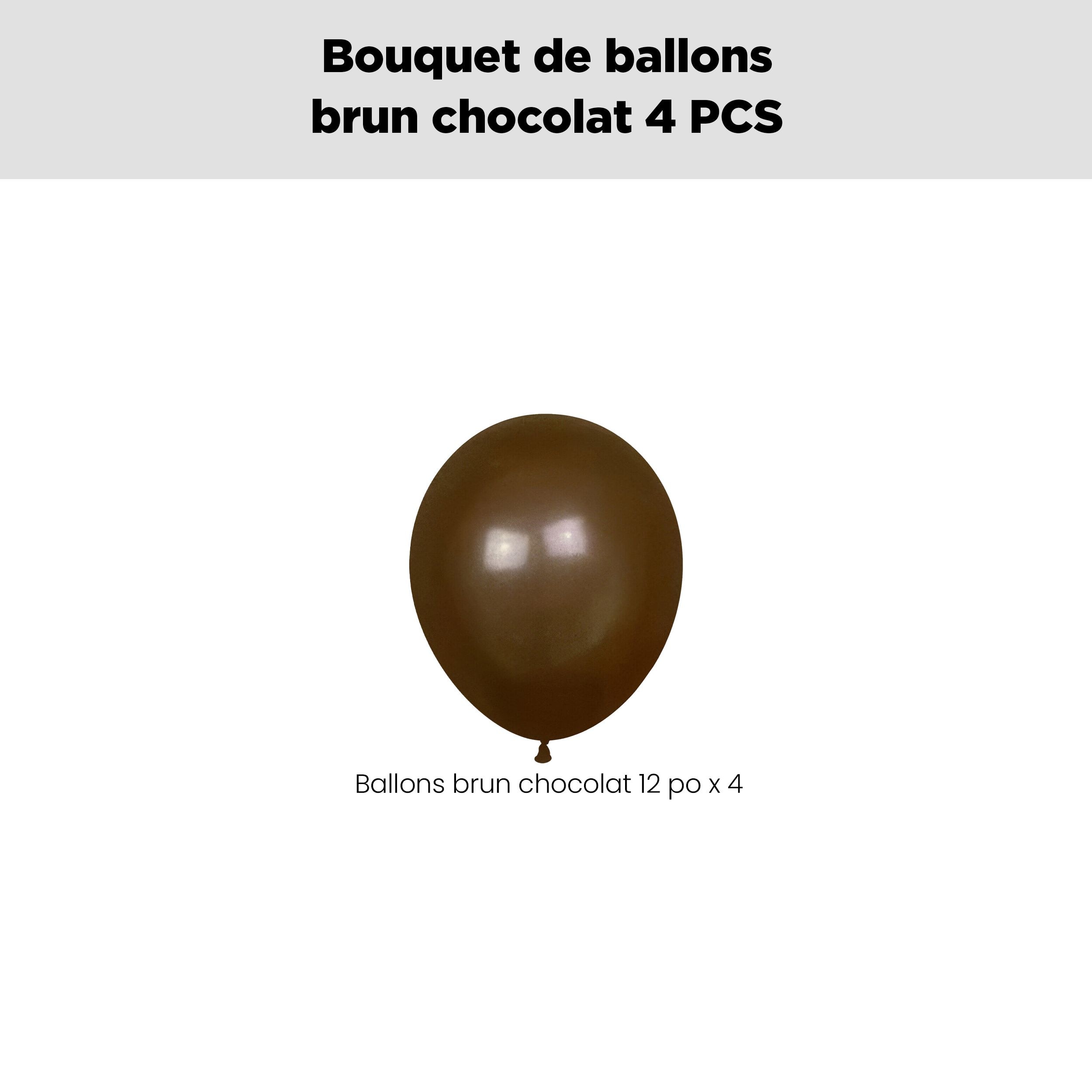 Bouquet de ballons en latex, brun chocolat, 4 pce, gonflage à l’hélium et ruban inclus, pour anniversaire/occasion spéciale Front_Flat