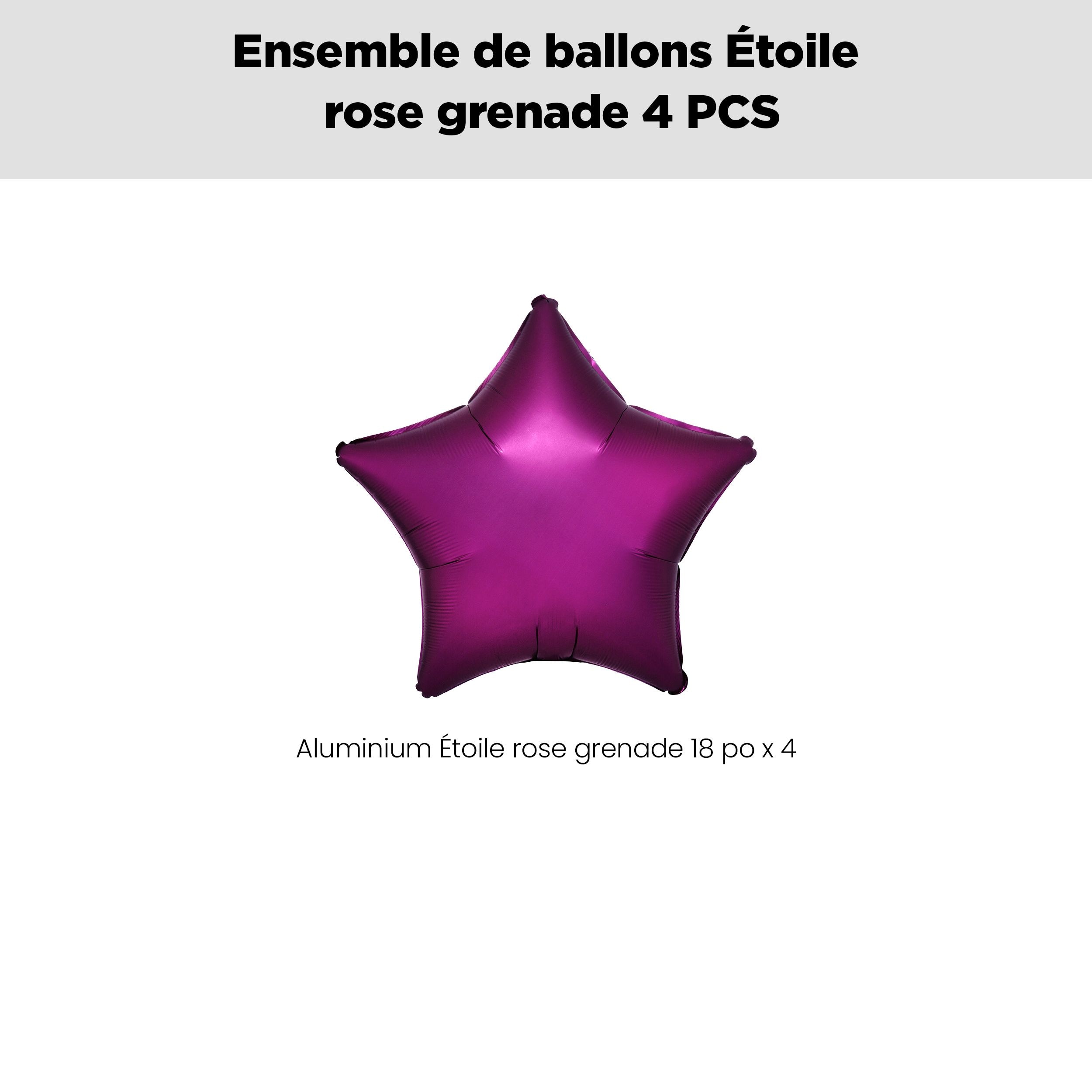 Bouquet de ballons en aluminium en forme d'étoile, rose grenade, paq.&nbsp;4, gonflage à l'hélium et ruban inclus pour anniversaire/occasion spéciale Front_Flat