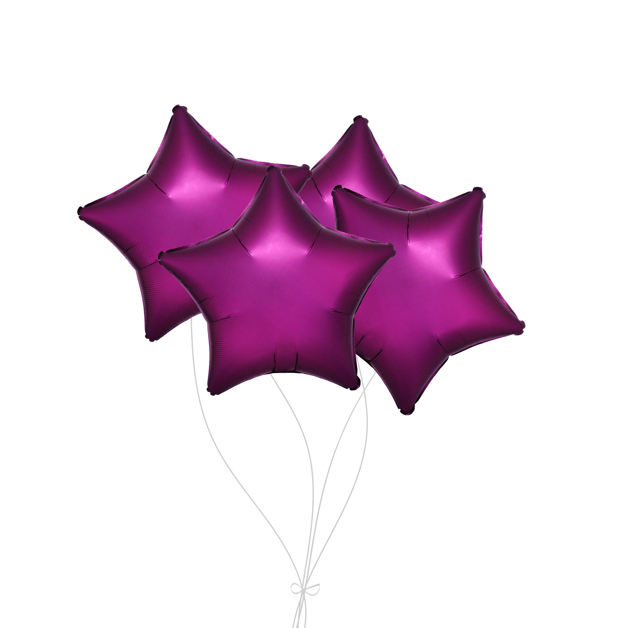 Bouquet de ballons en aluminium en forme d'étoile, rose grenade, paq.&nbsp;4, gonflage à l'hélium et ruban inclus pour anniversaire/occasion spéciale Front_Flat