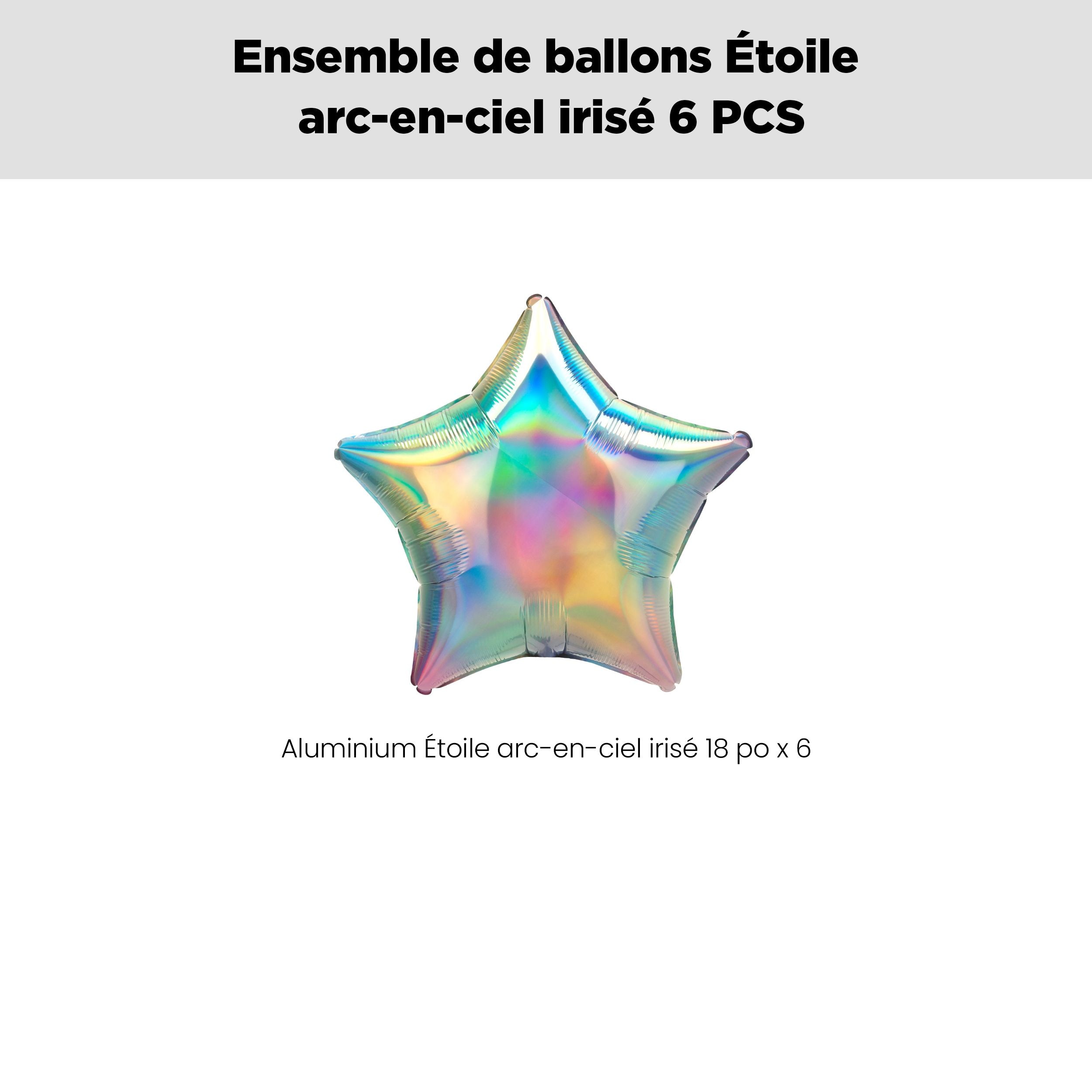 Bouquet de ballons en aluminium en forme d'étoile, arc-en-ciel chatoyant, paq.&nbsp;6, gonflage à l'hélium et ruban inclus, pour anniversaire/occasion spéciale Front_Flat