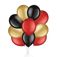 Round Latex Balloon Bouquet, Red/Gold/Black, 10-pk, Helium Inflation & Ribbon Included