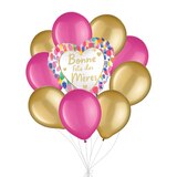 “Bonne Fête des Mères” French Happy Mother's Day Watercolour Balloon Bouquet with Latex Balloons, Pink/Gold,10-pk, Helium Inflation & Ribbon Included Front_Flat